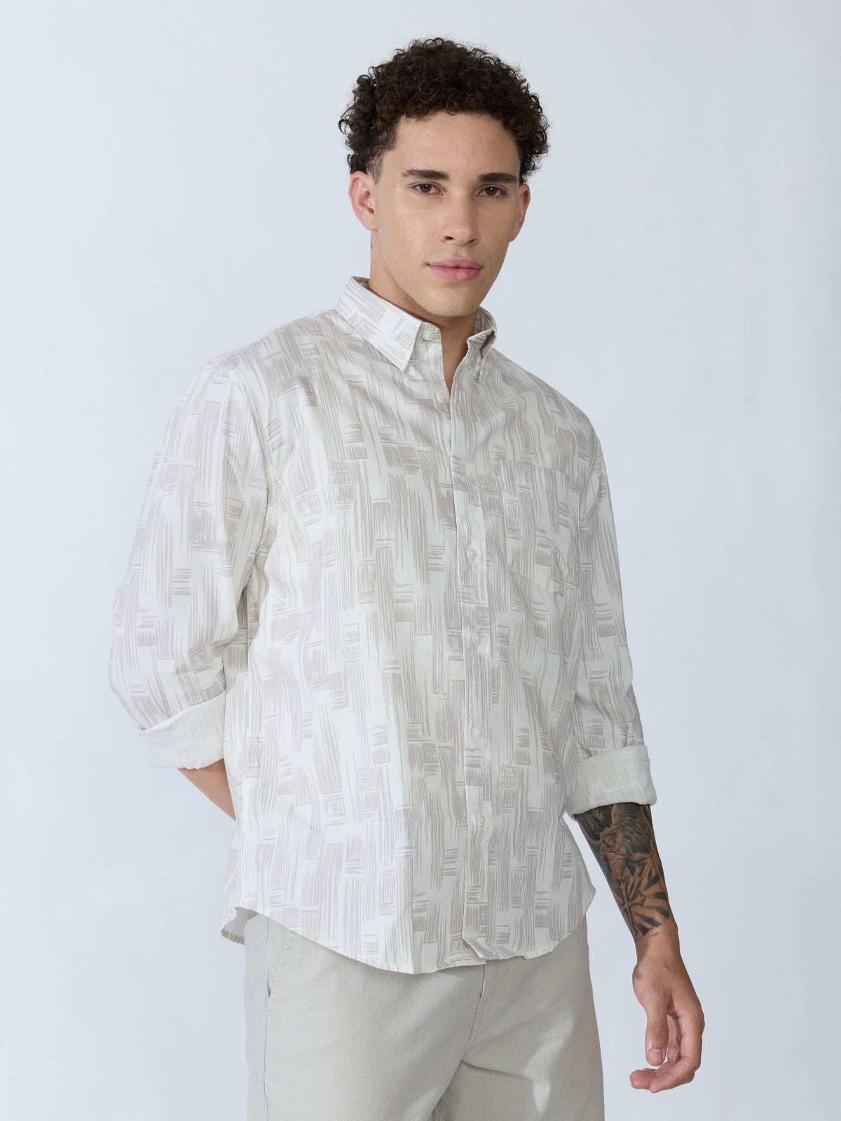 Lutata - Oxford Printed Shirt - Pale Mauve - Espanshe