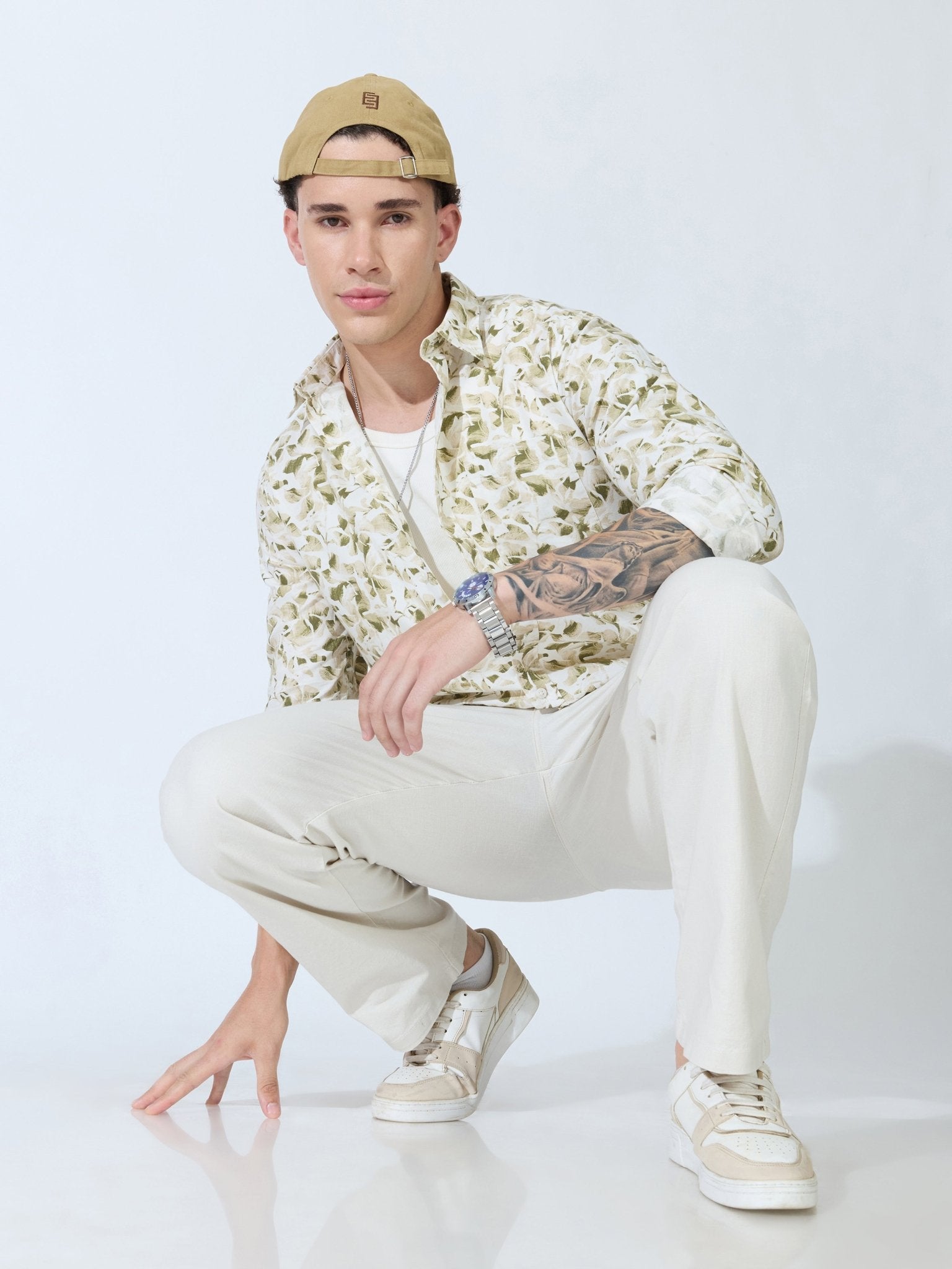 Lutata - Oxford Printed Shirt - Olive - Espanshe