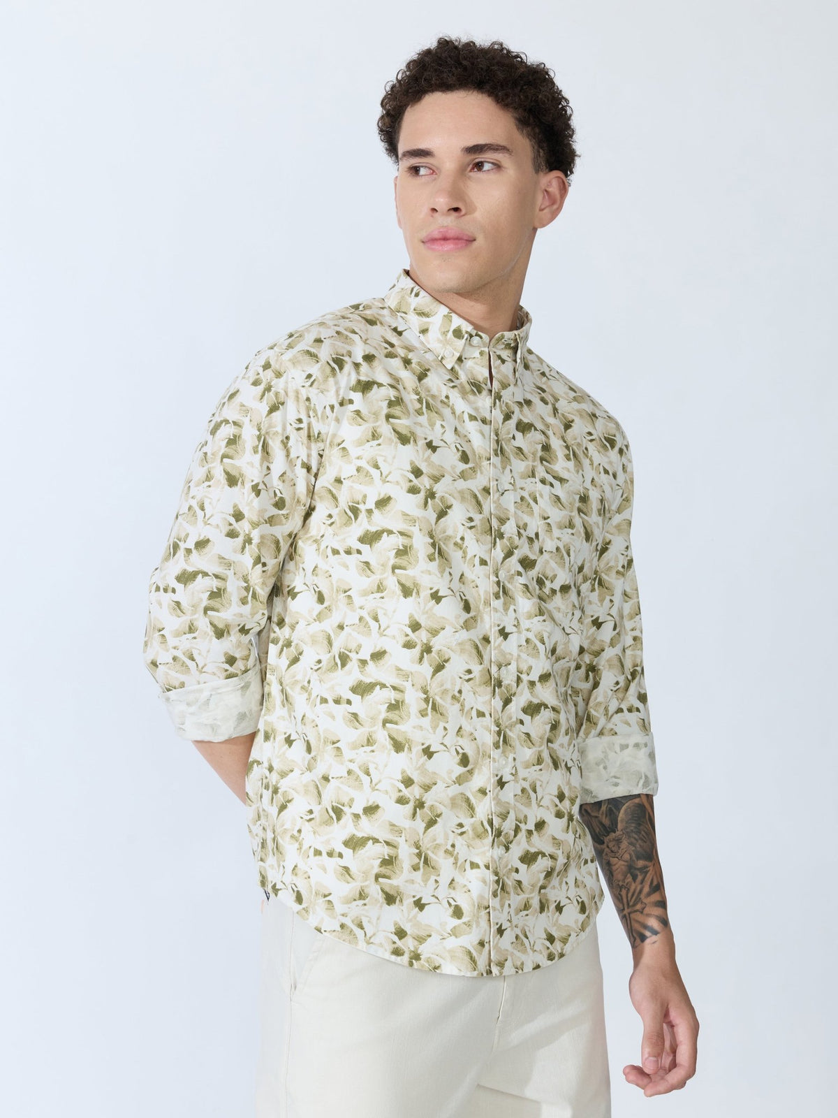 Lutata - Oxford Printed Shirt - Olive - Espanshe