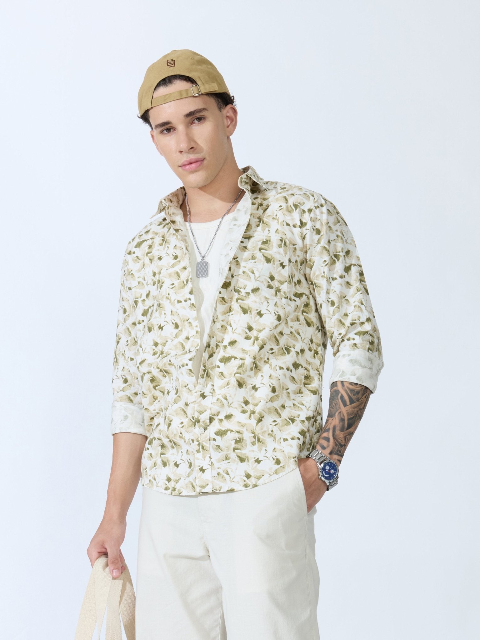 Lutata - Oxford Printed Shirt - Olive - Espanshe