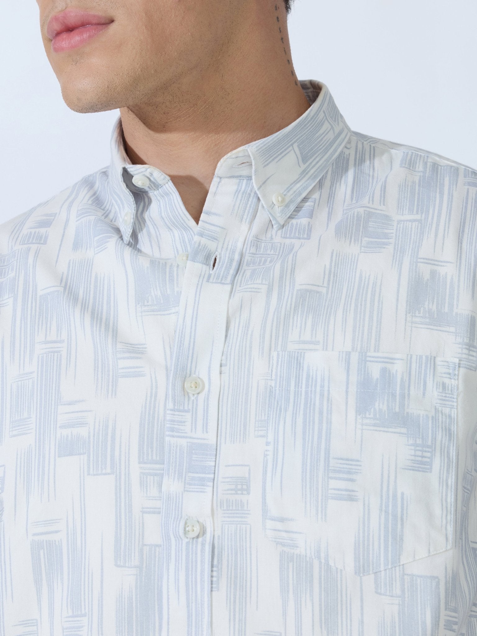 Lutata - Oxford Printed Shirt - Light Grey - Espanshe