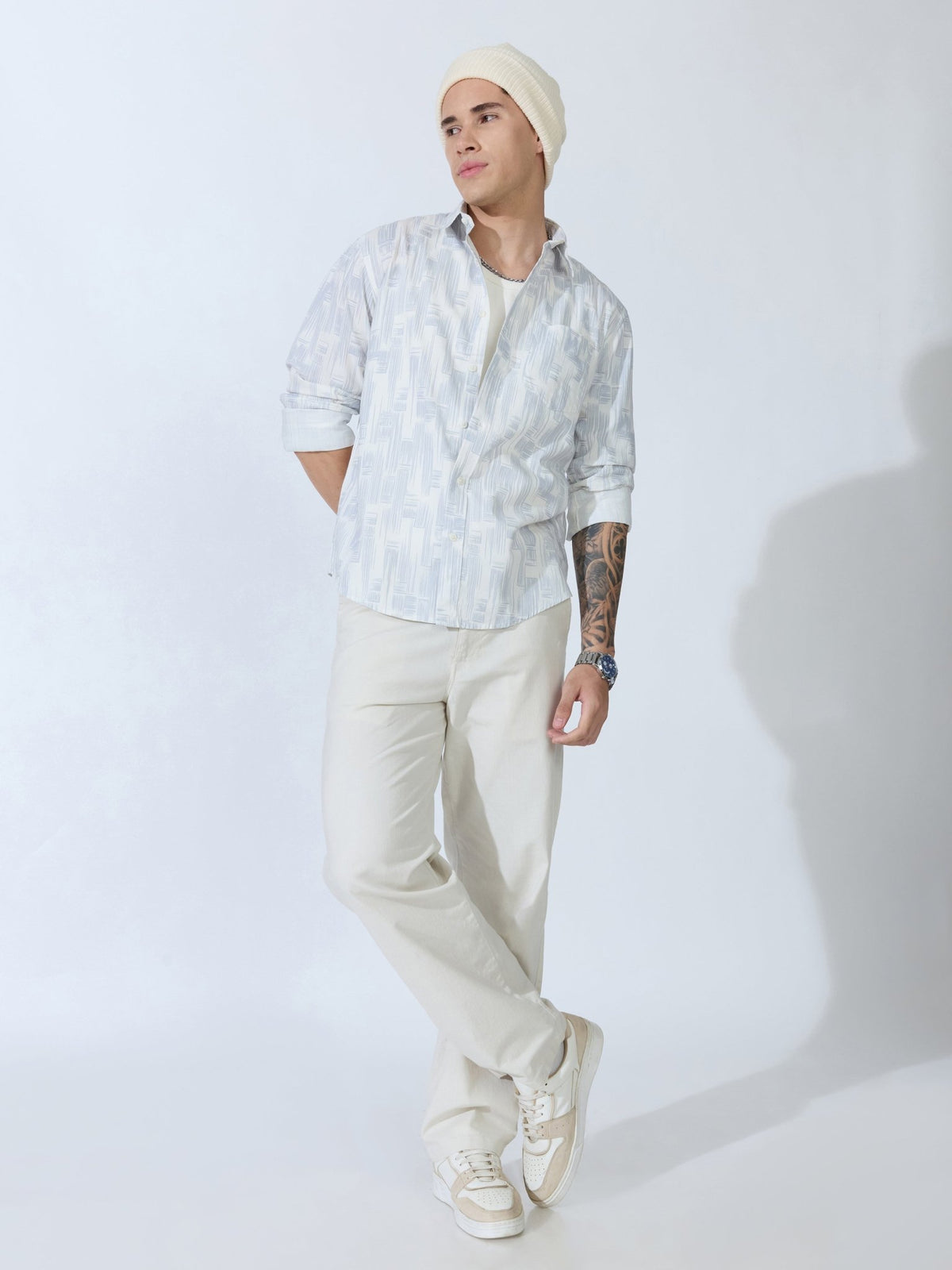 Lutata - Oxford Printed Shirt - Light Grey - Espanshe