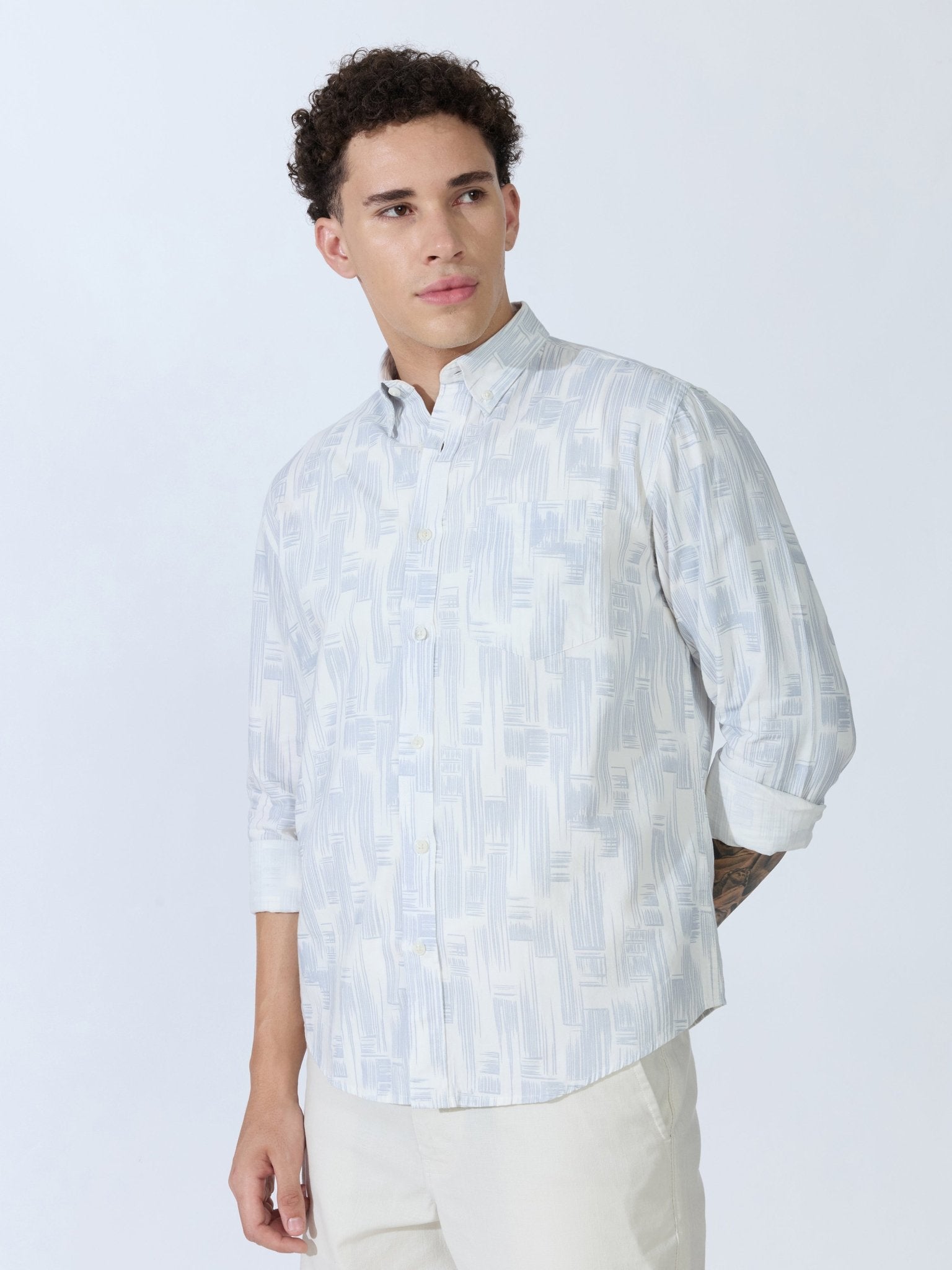 Lutata - Oxford Printed Shirt - Light Grey - Espanshe