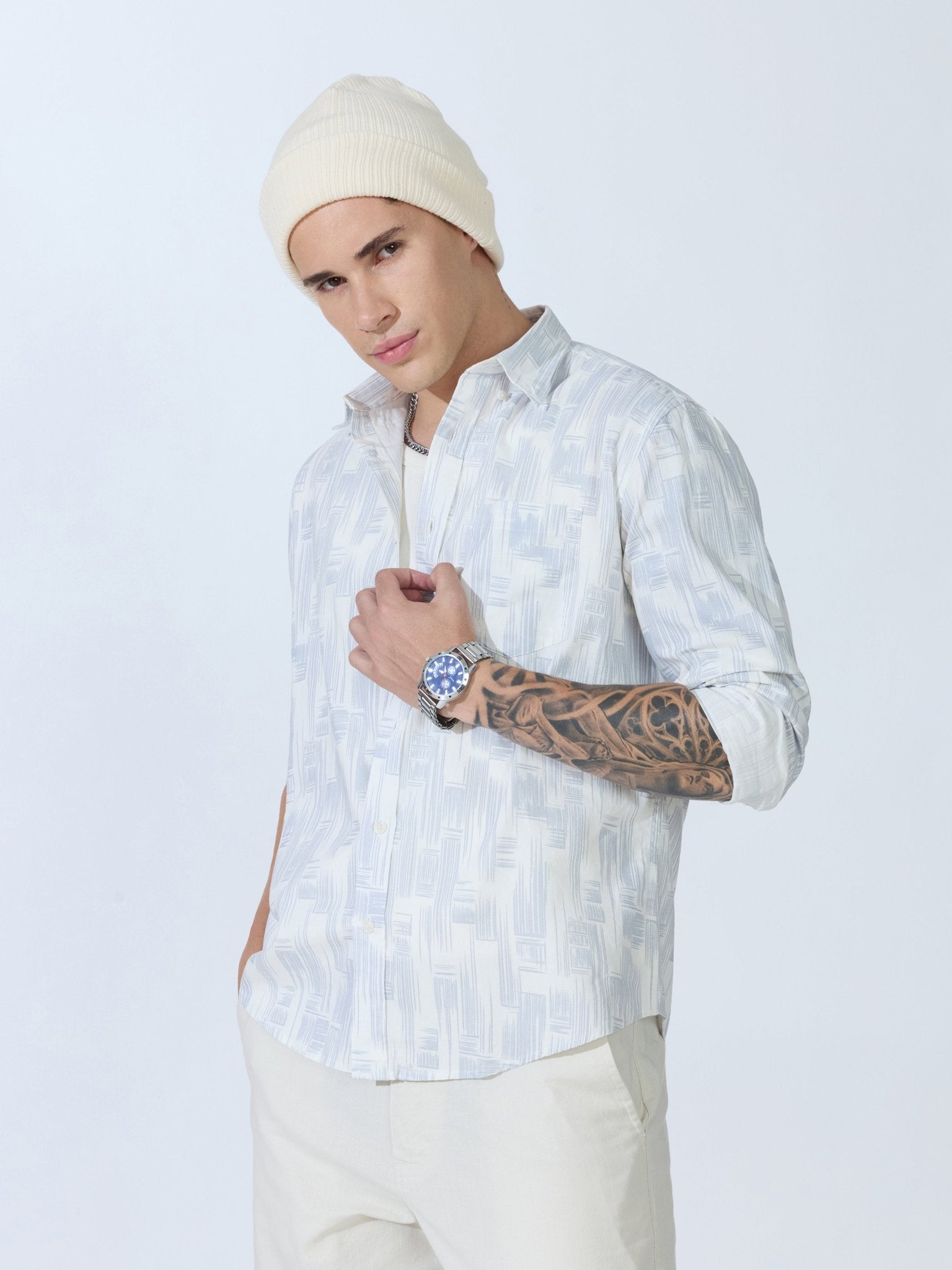 Lutata - Oxford Printed Shirt - Light Grey - Espanshe