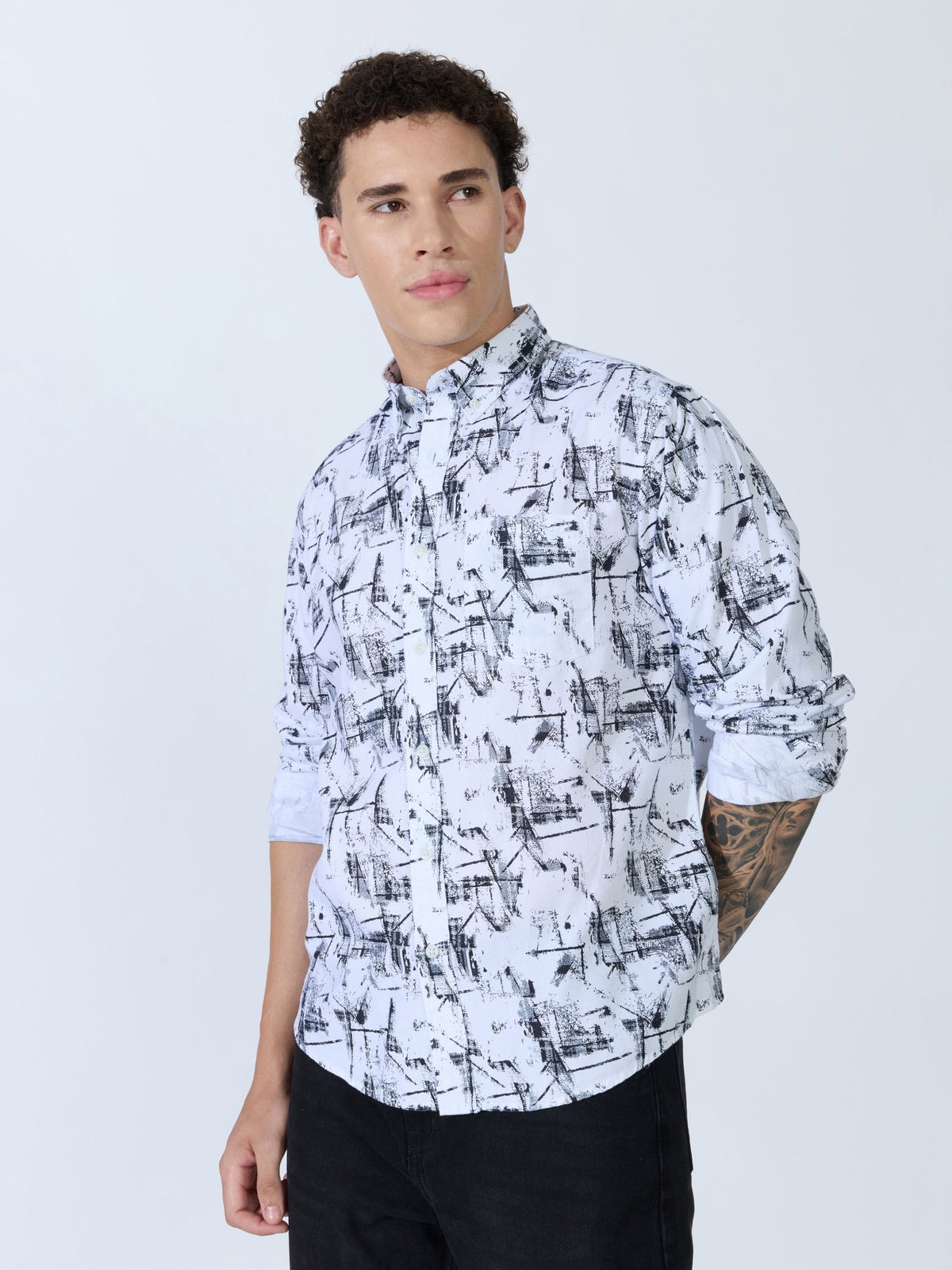 Lutata - Oxford Printed Shirt - White - Espanshe