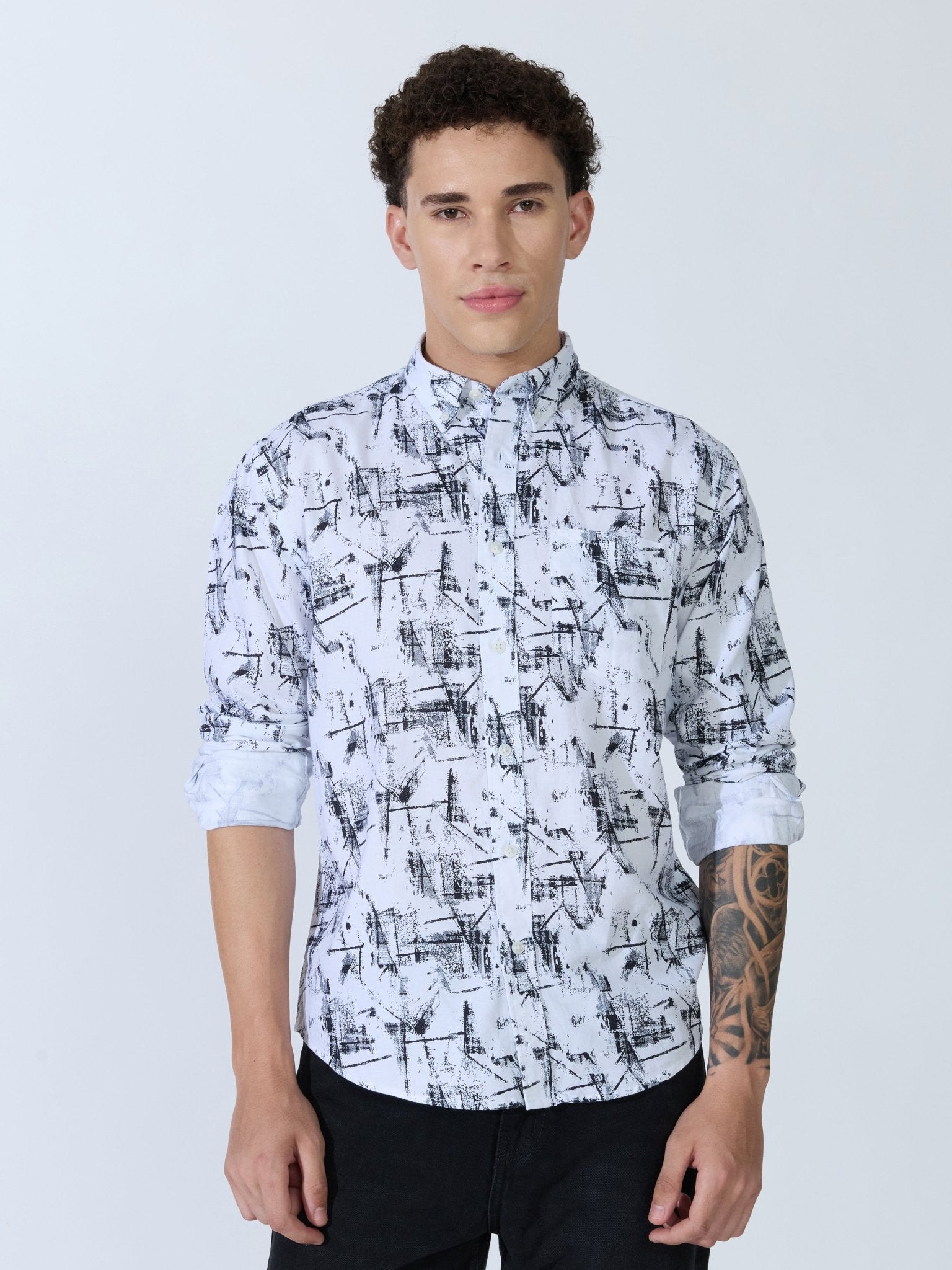 Lutata - Oxford Printed Shirt - White - Espanshe
