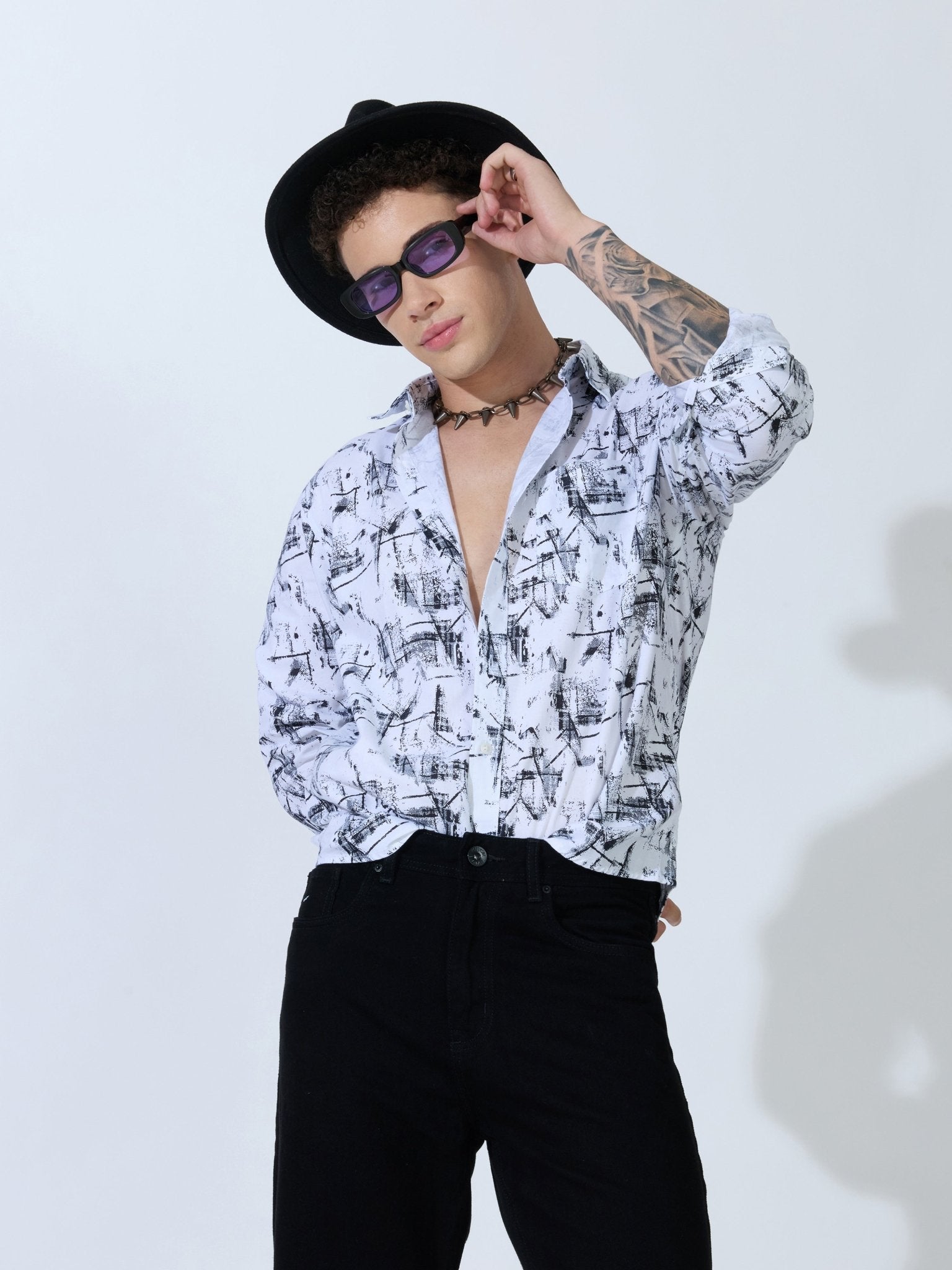 Lutata - Oxford Printed Shirt - White - Espanshe