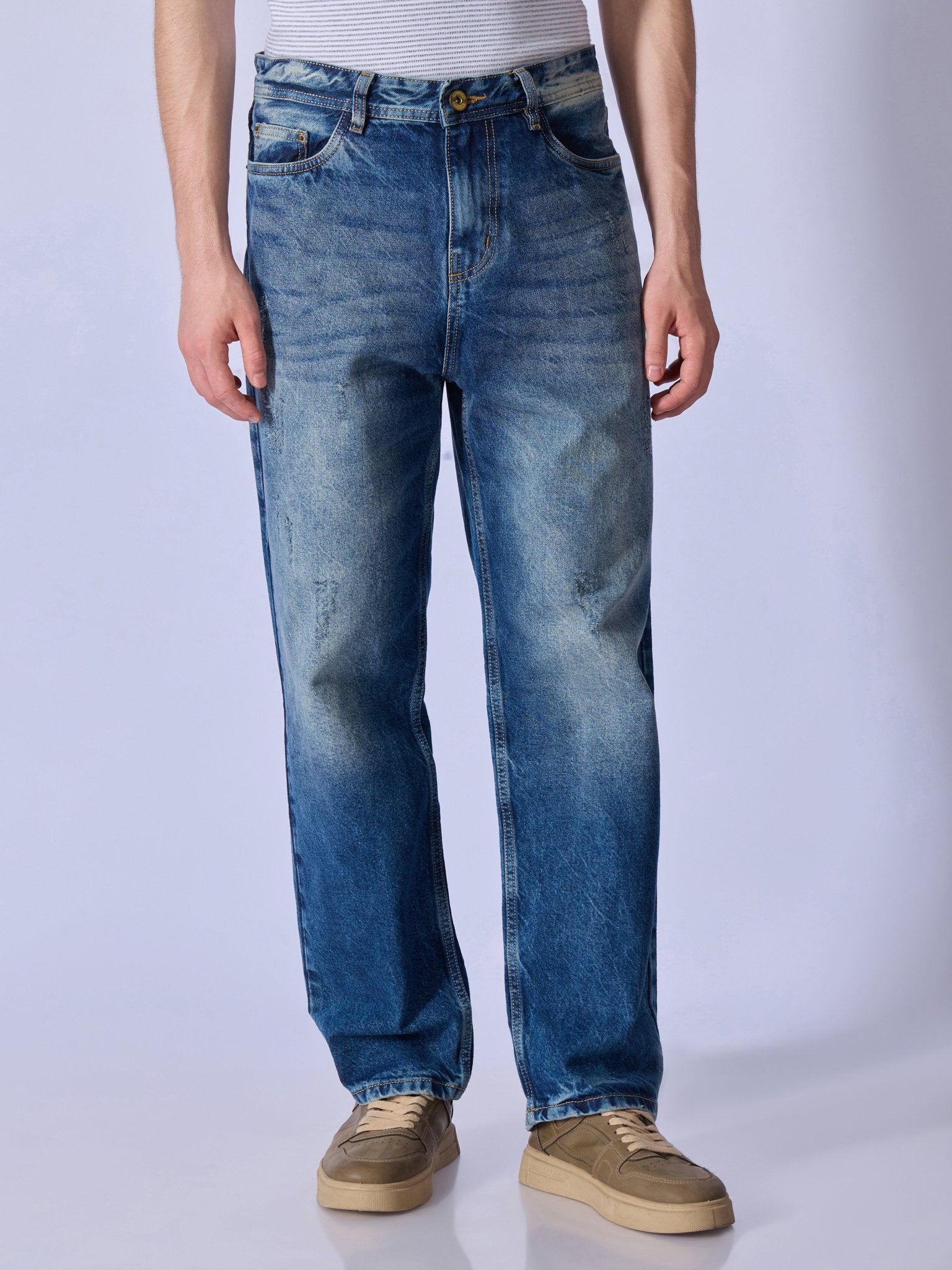 Maki - Torn Relaxed Jeans - Blue - Espanshe