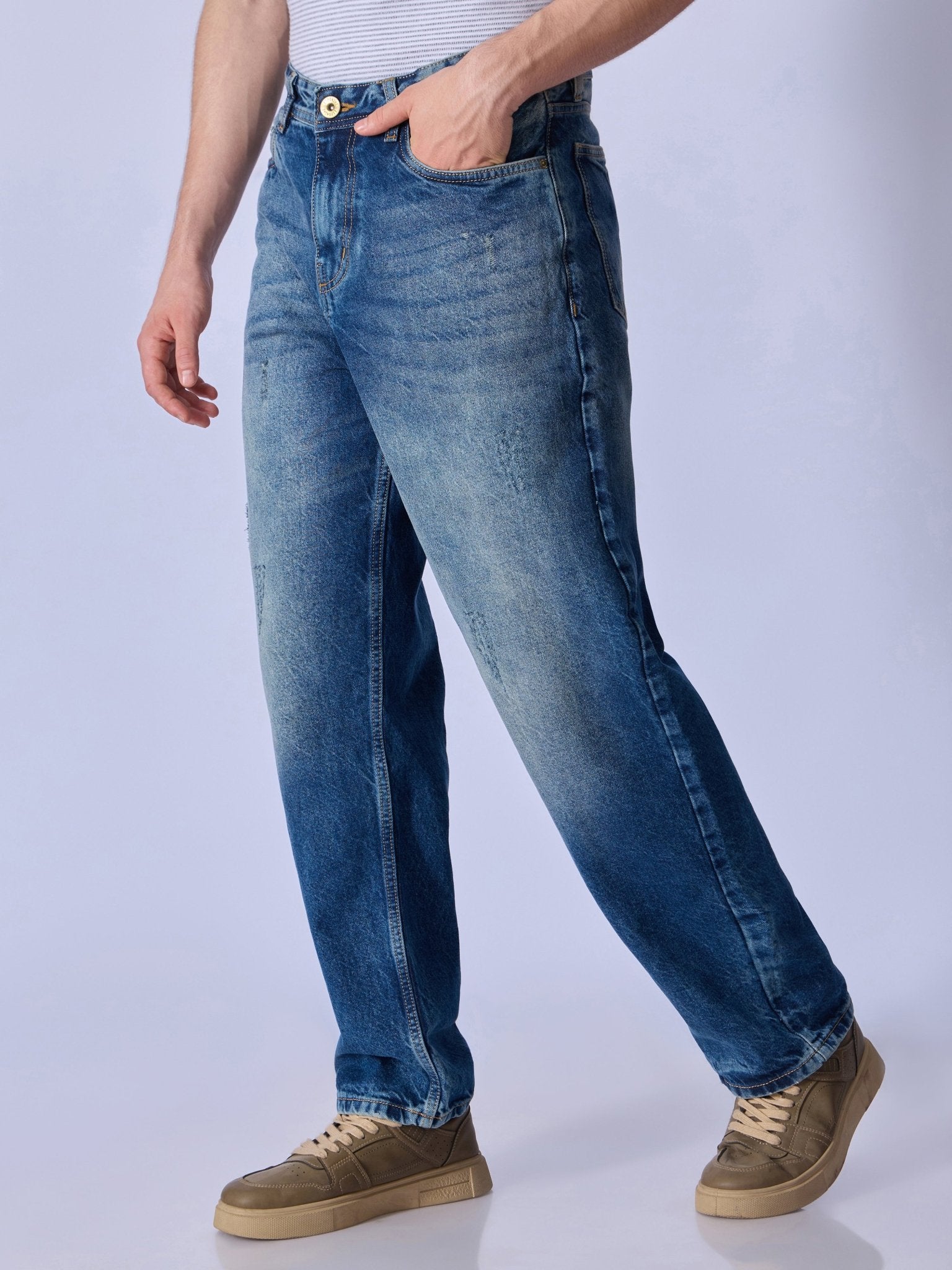 Maki - Torn Relaxed Jeans - Blue - Espanshe
