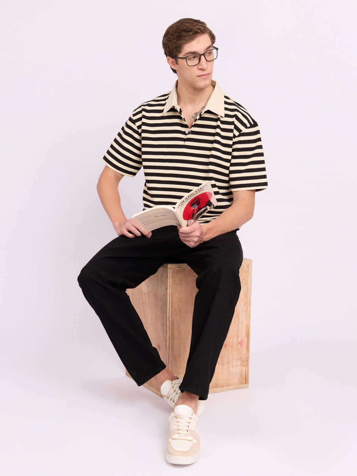 Neliis-1 - Textured Stripe Polo T-Shirt – Black - Espanshe