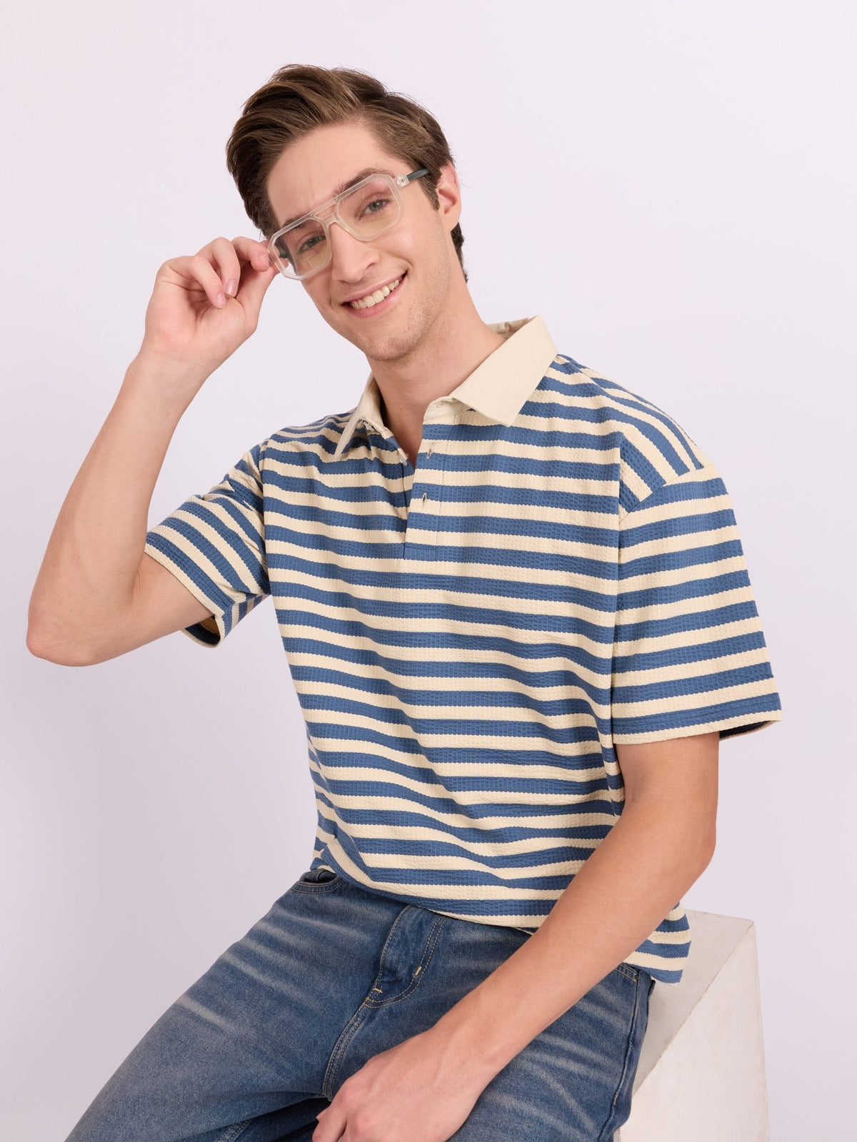 Neliis-1 - Textured Stripe Polo T-Shirt – Blue - Espanshe