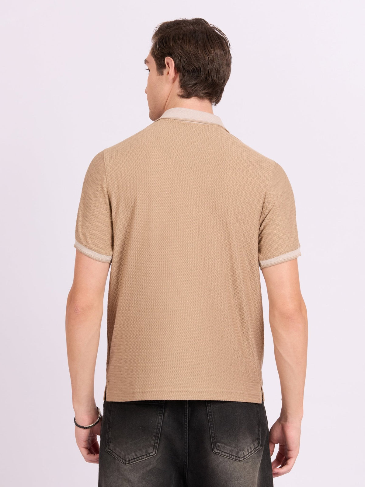 Neliis-2 - Textured Chevron Polo T-Shirt – Khaki - Espanshe