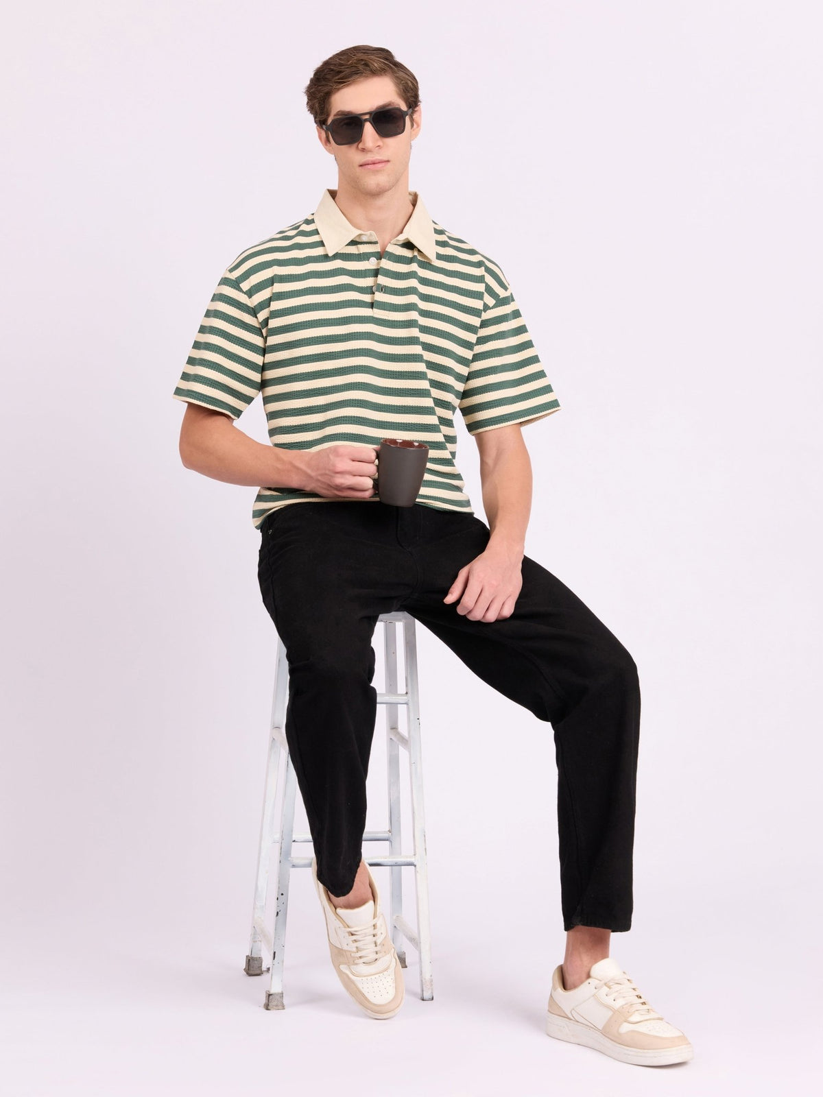 Neliis-1 - Textured Stripe Polo T-Shirt – Green - Espanshe