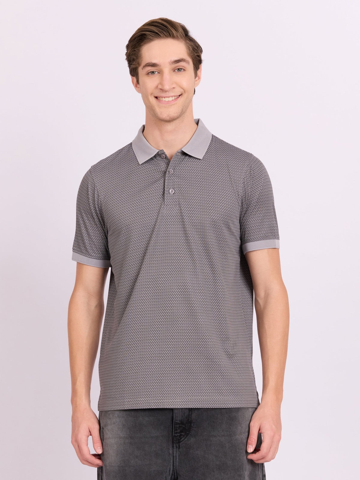 Neliis-2 - Textured Chevron Polo T-Shirt – Grey - Espanshe