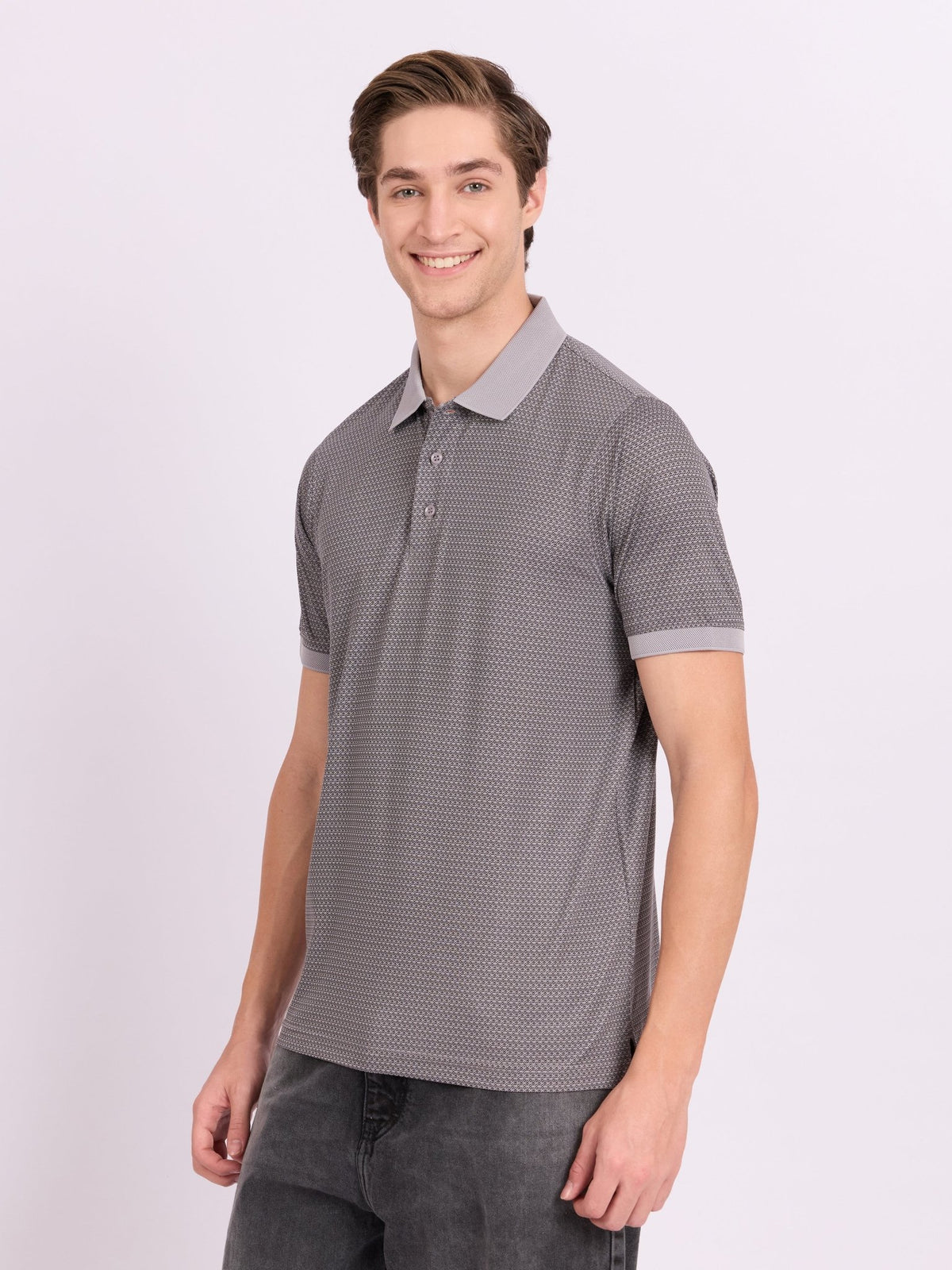 Neliis-2 - Textured Chevron Polo T-Shirt – Grey - Espanshe