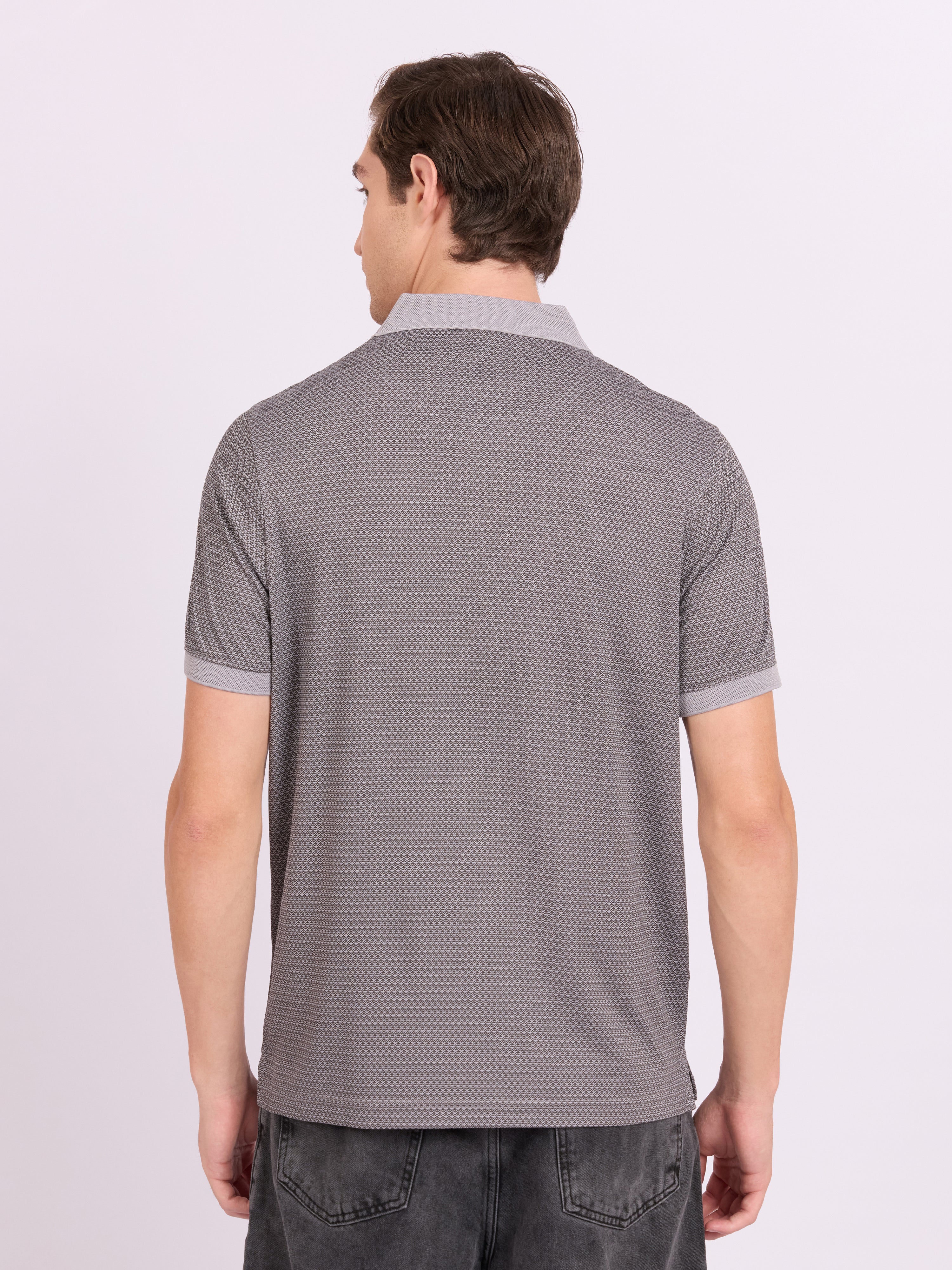 Cornier BORDER POLO SHIRTS GRAY sサイズ Neliis-2 - Textured Chevron Polo T-Shirt – Grey – Espanshe
