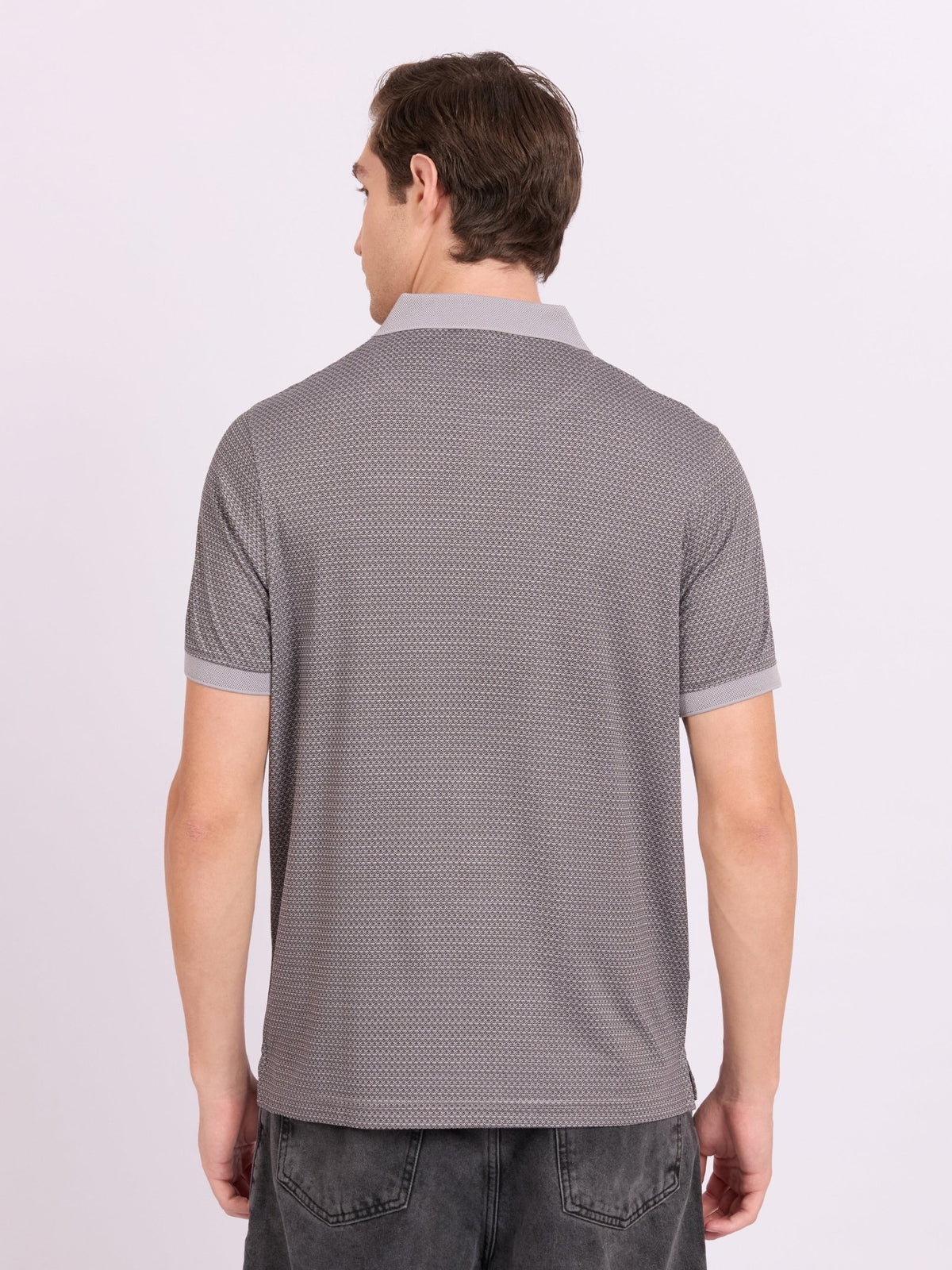 Neliis-2 - Textured Chevron Polo T-Shirt – Grey - Espanshe