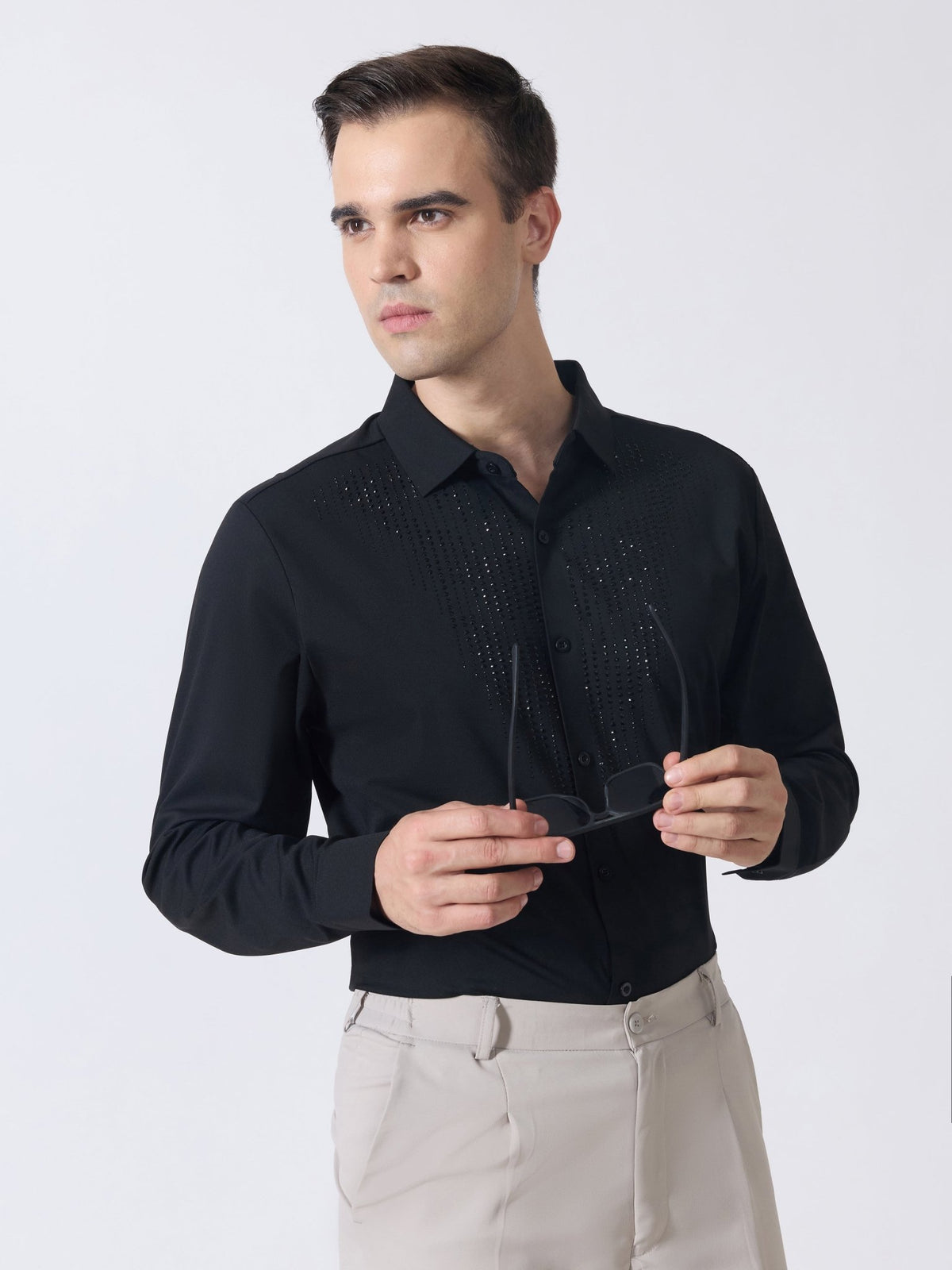 Nemo-8 - Stone Embellished Shirt - Black - Espanshe