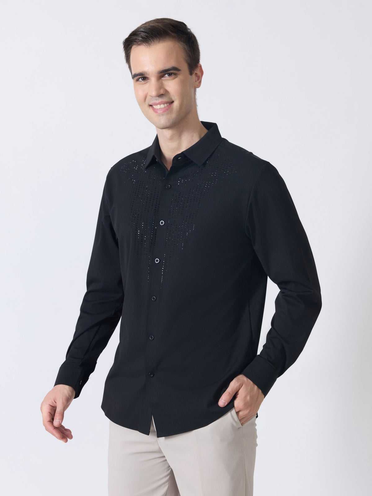 Nemo-8 - Stone Embellished Shirt - Black - Espanshe