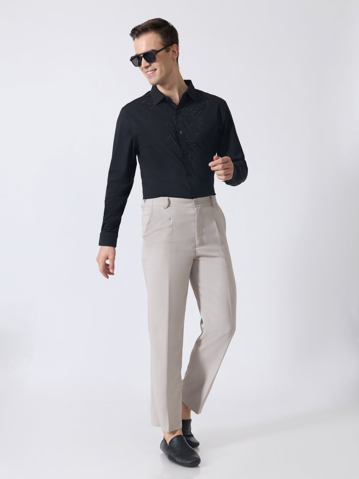 Nemo-8 - Stone Embellished Shirt - Black - Espanshe