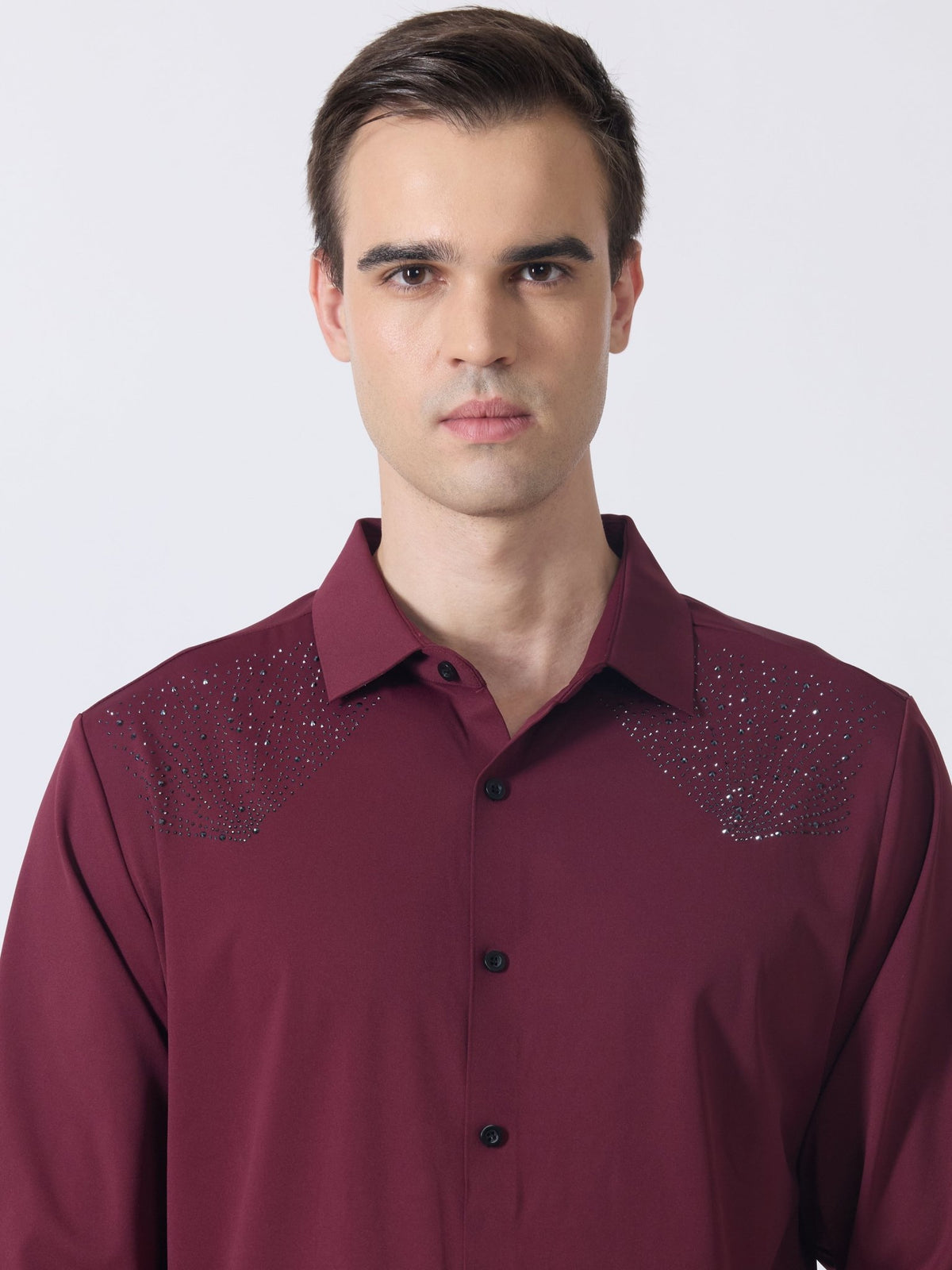 Nemo-5 - Stone Embellished Shirt - Maroon - Espanshe