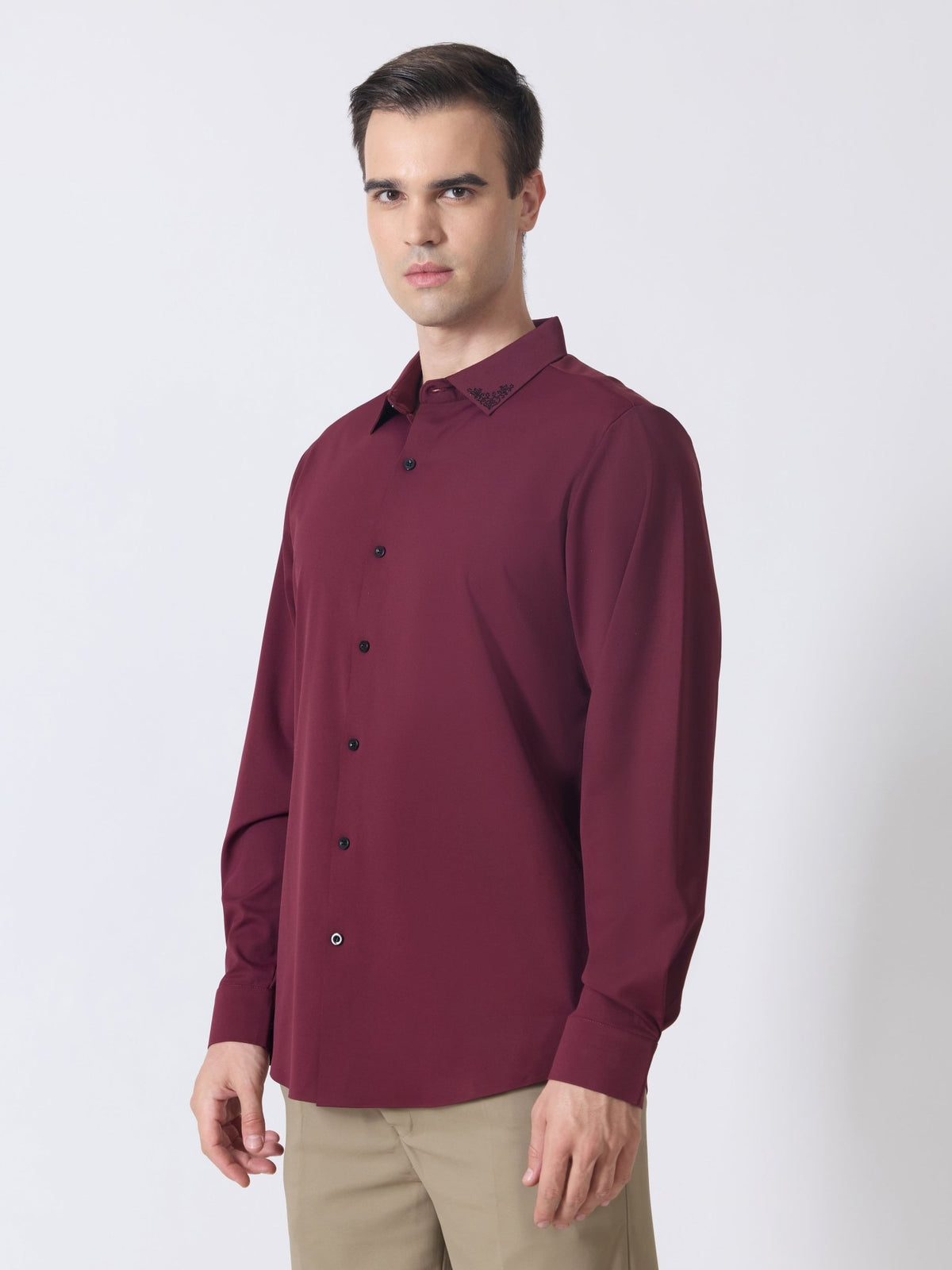Nemo-6 - Stone Embellished Shirt - Maroon - Espanshe