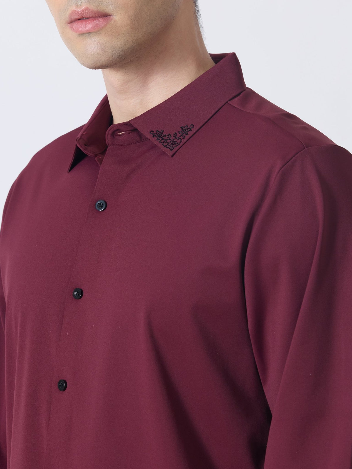 Nemo-6 - Stone Embellished Shirt - Maroon - Espanshe