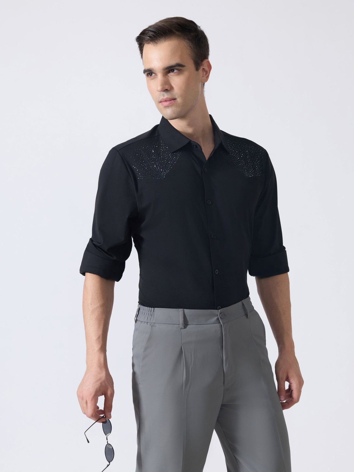 Nemo-5 - Stone Embellished Shirt - Black - Espanshe