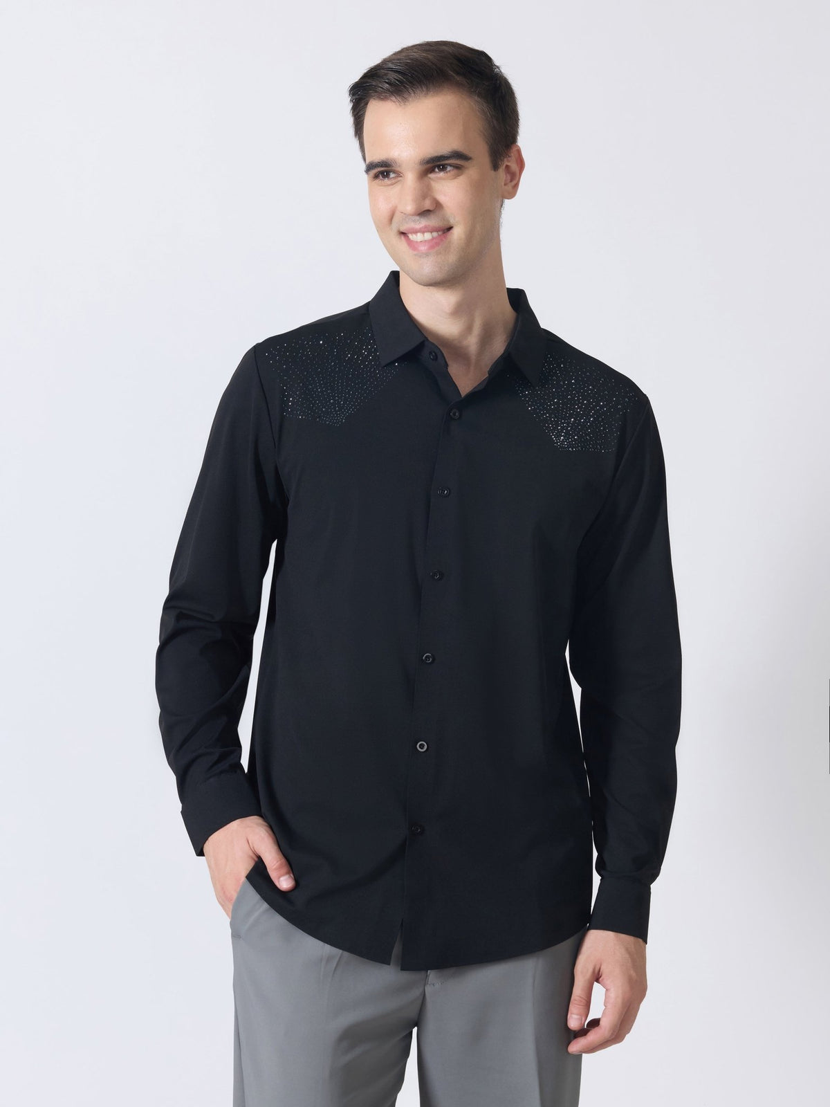 Nemo-5 - Stone Embellished Shirt - Black - Espanshe
