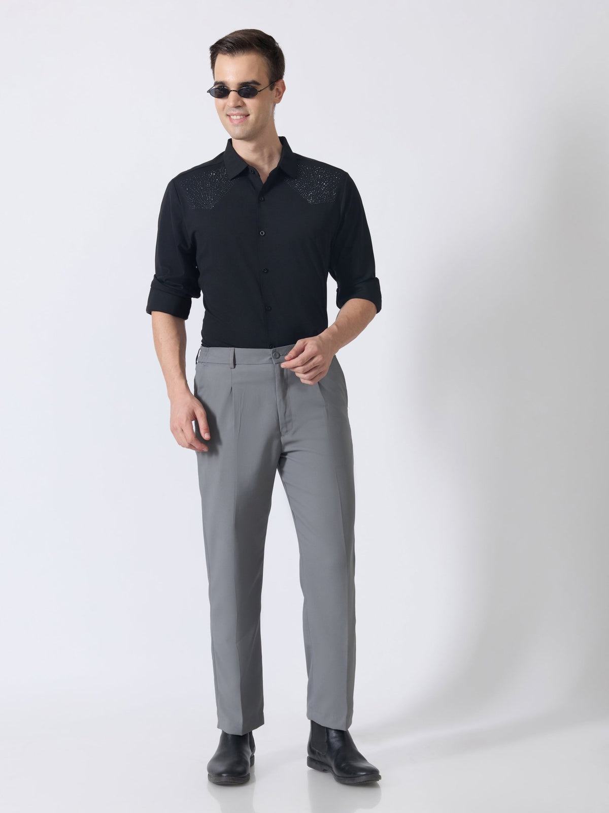 Nemo-5 - Stone Embellished Shirt - Black - Espanshe