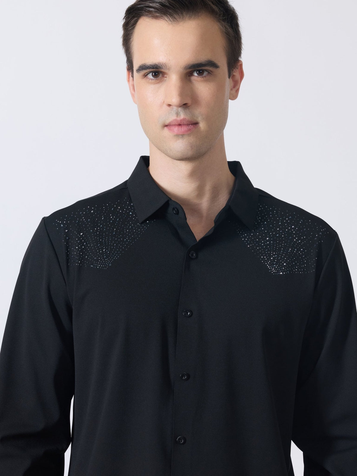 Nemo-5 - Stone Embellished Shirt - Black - Espanshe
