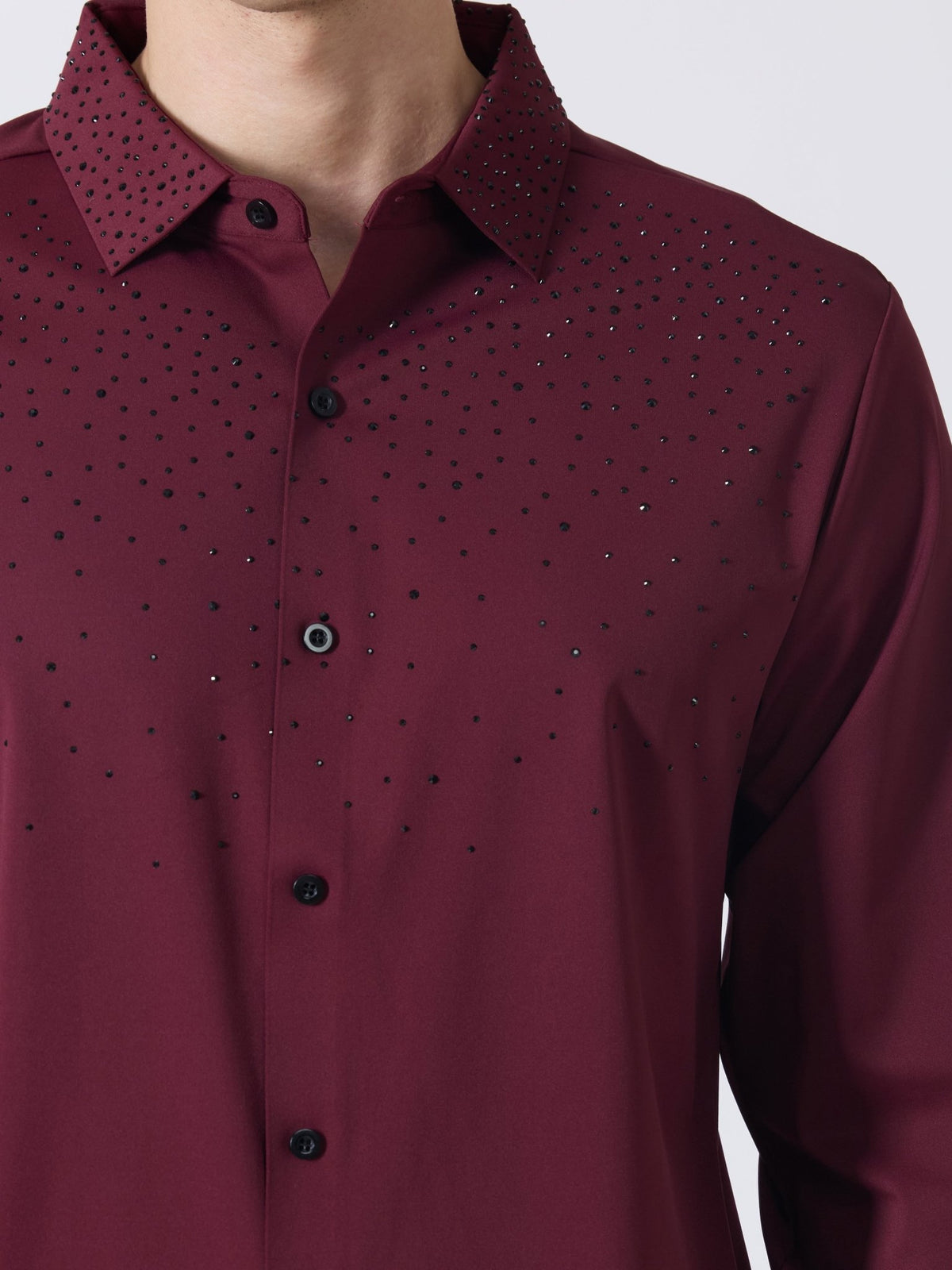 Nemo-1 - Stone Embellished Shirt - Maroon - Espanshe