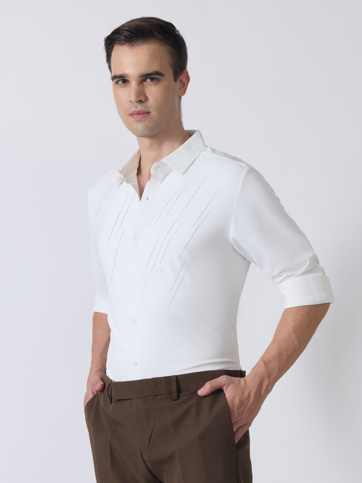 Nemo-7 - Stone Embellished Shirt - White - Espanshe