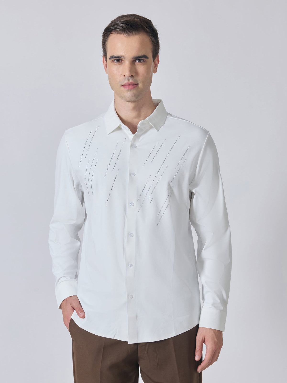 Nemo-7 - Stone Embellished Shirt - White - Espanshe