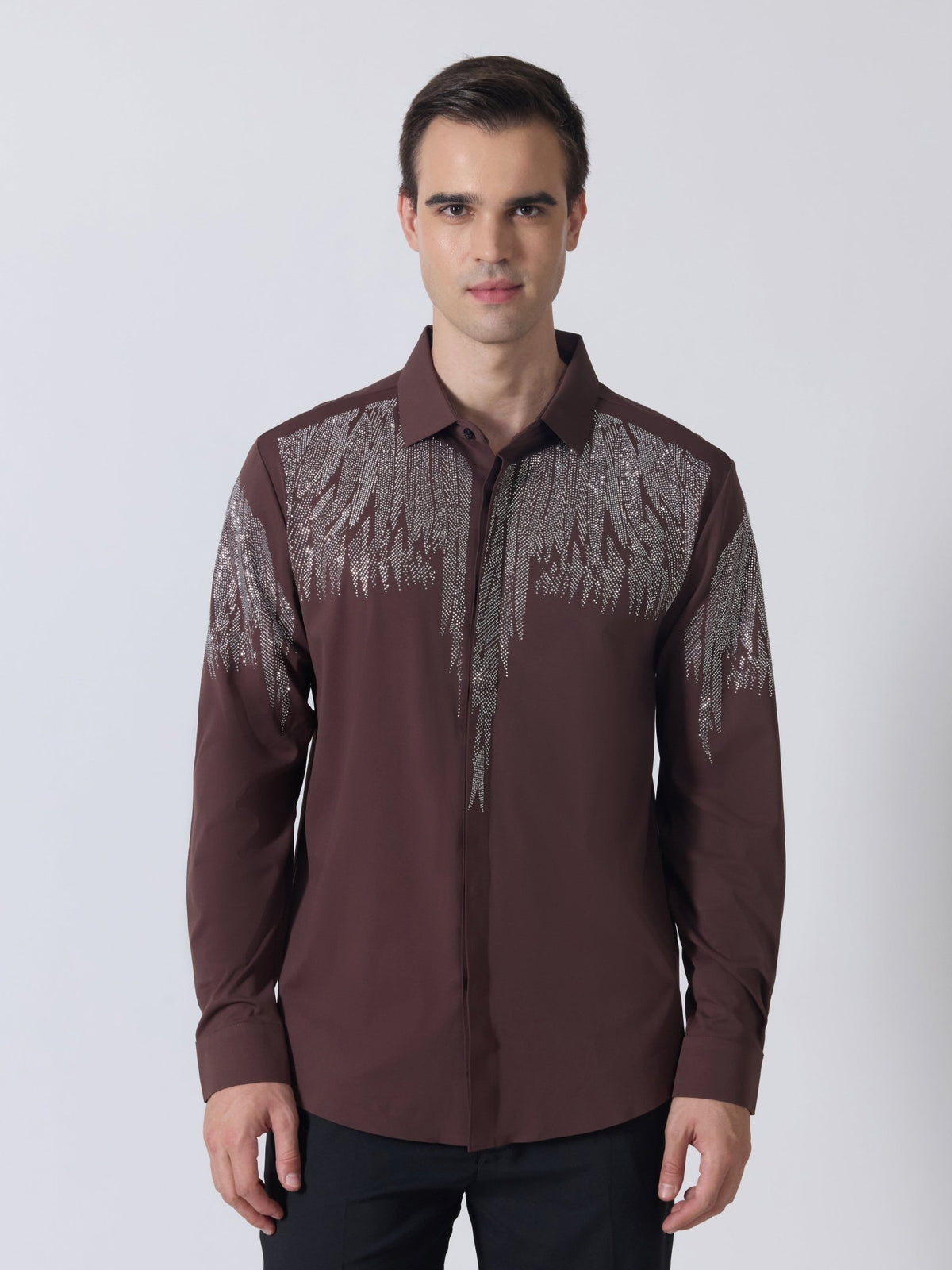 Nemo-3 - Stone Embellished Shirt - Coffee - Espanshe