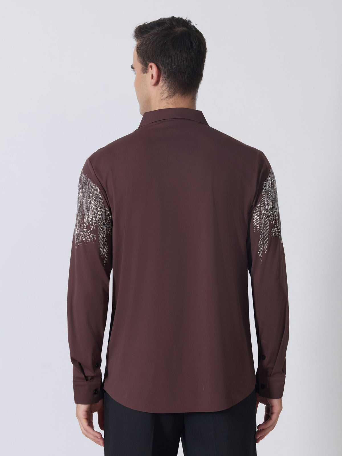 Nemo-3 - Stone Embellished Shirt - Coffee - Espanshe