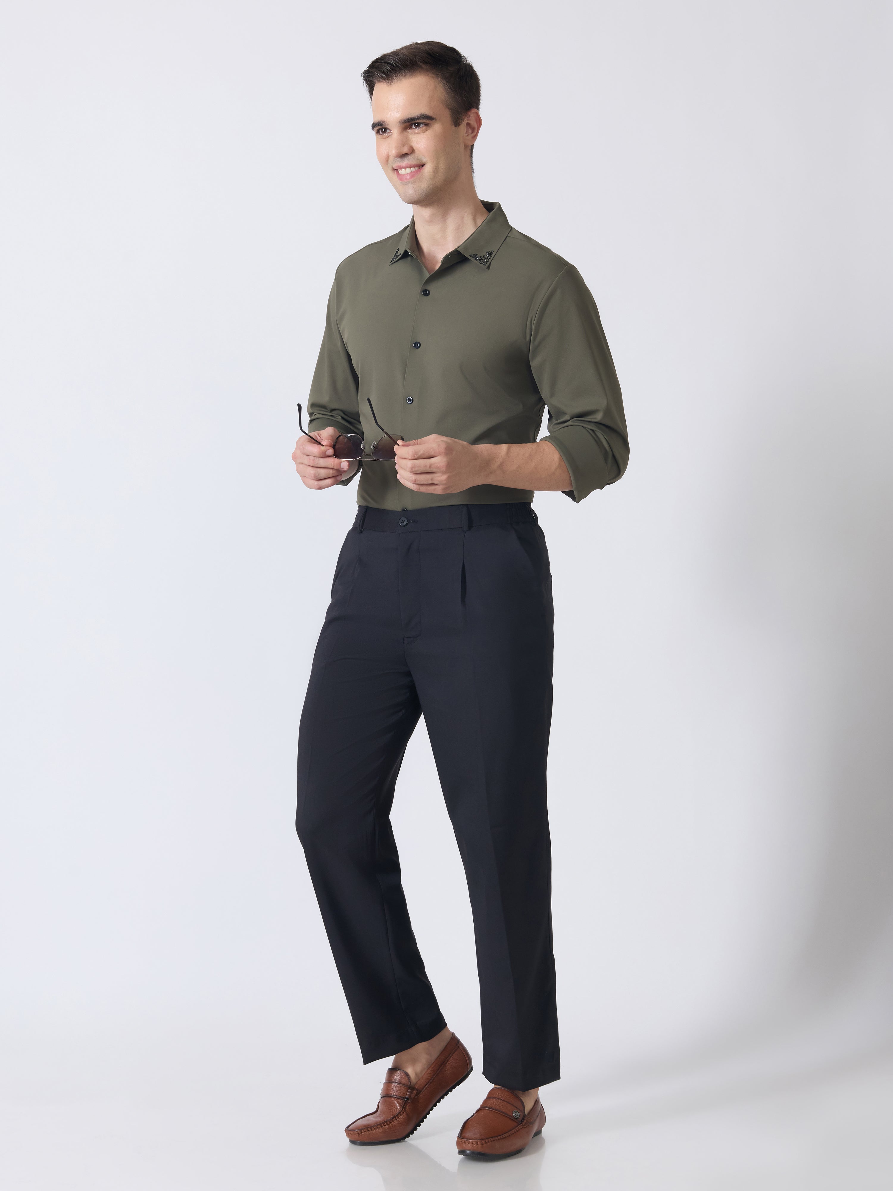 Nemo-6 - Stone Embellished Shirt - Olive Green