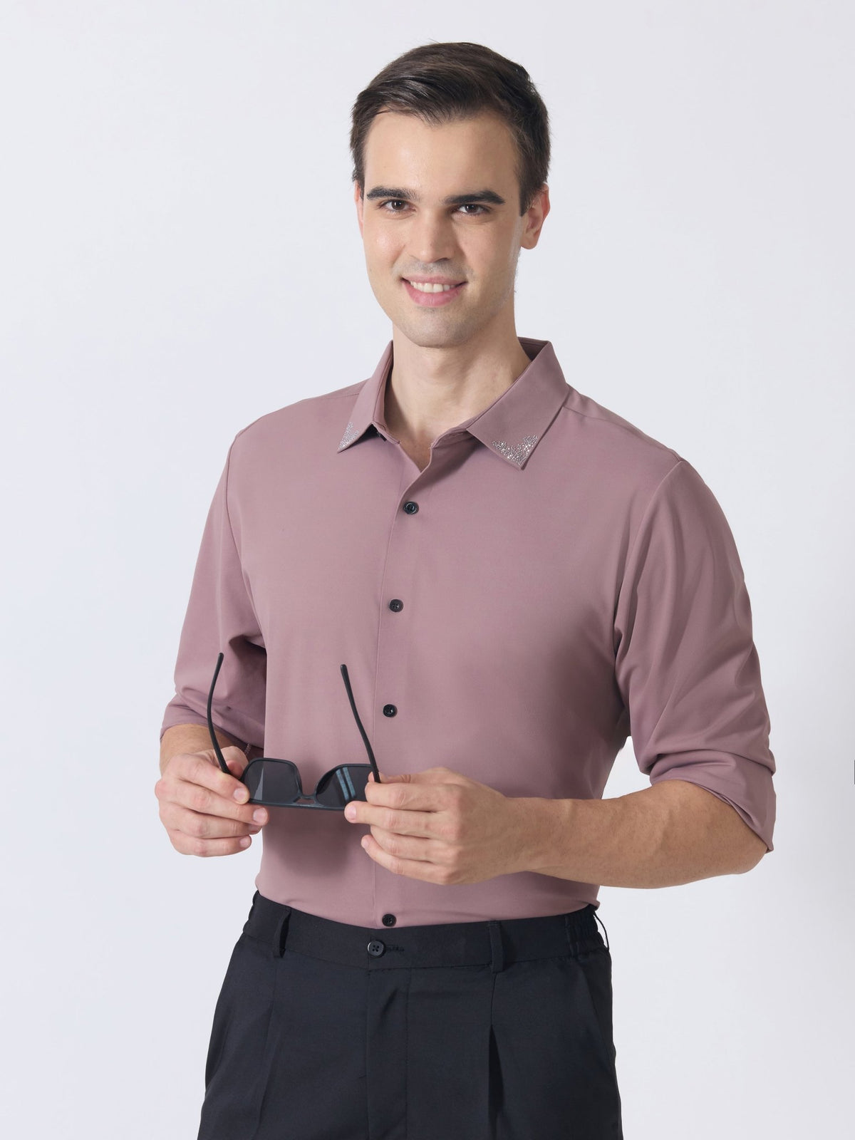 Nemo-6 - Stone Embellished Shirt - Mauve - Espanshe