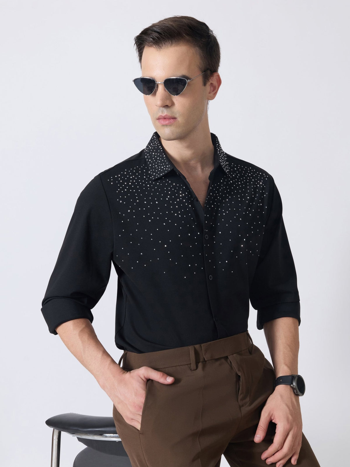 Nemo-1 - Stone Embellished Shirt - Black - Espanshe