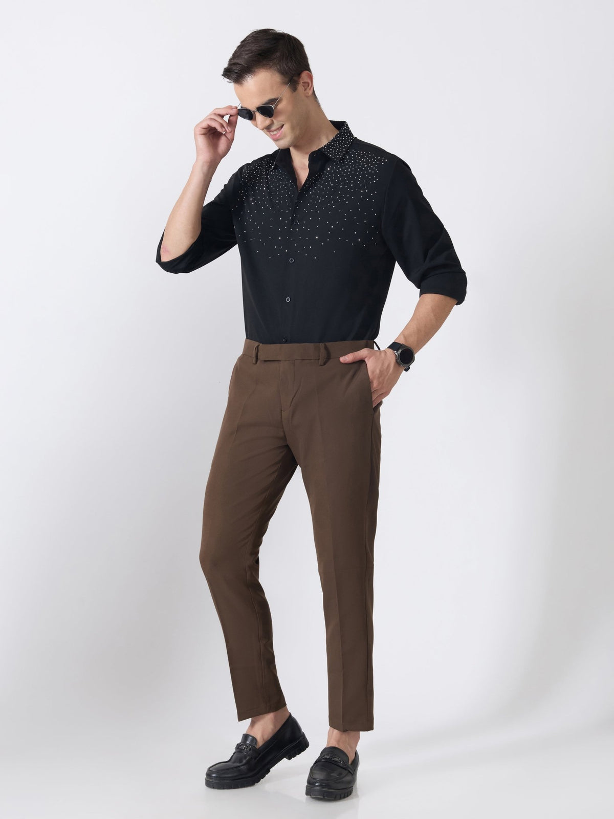 Nemo-1 - Stone Embellished Shirt - Black - Espanshe