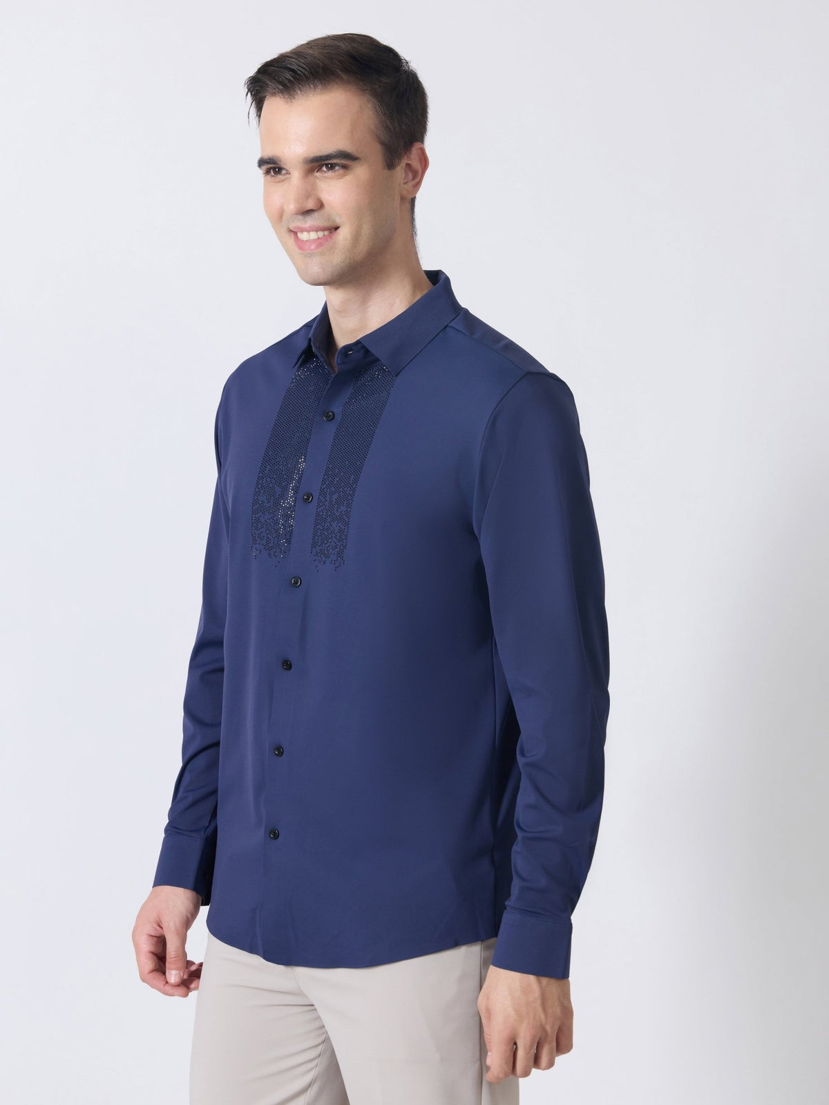 Nemo-4 - Stone Embellished Shirt - Navy Blue - Espanshe