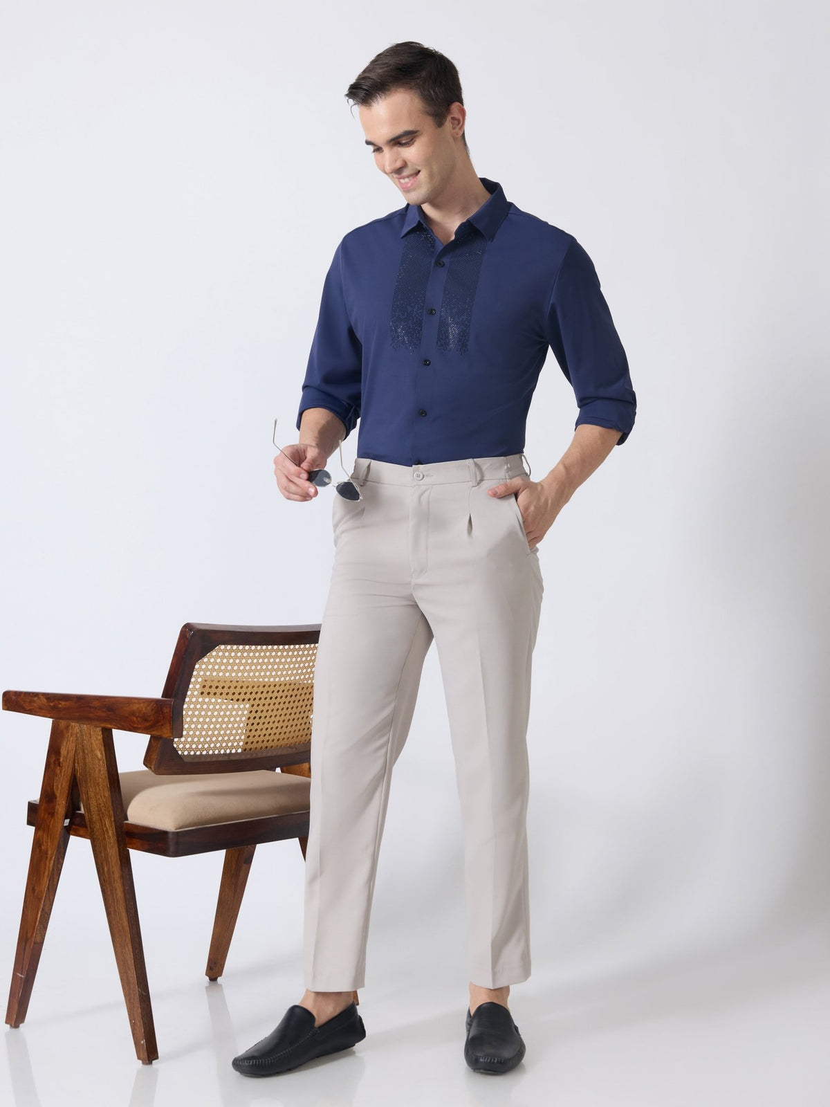 Nemo-4 - Stone Embellished Shirt - Navy Blue - Espanshe