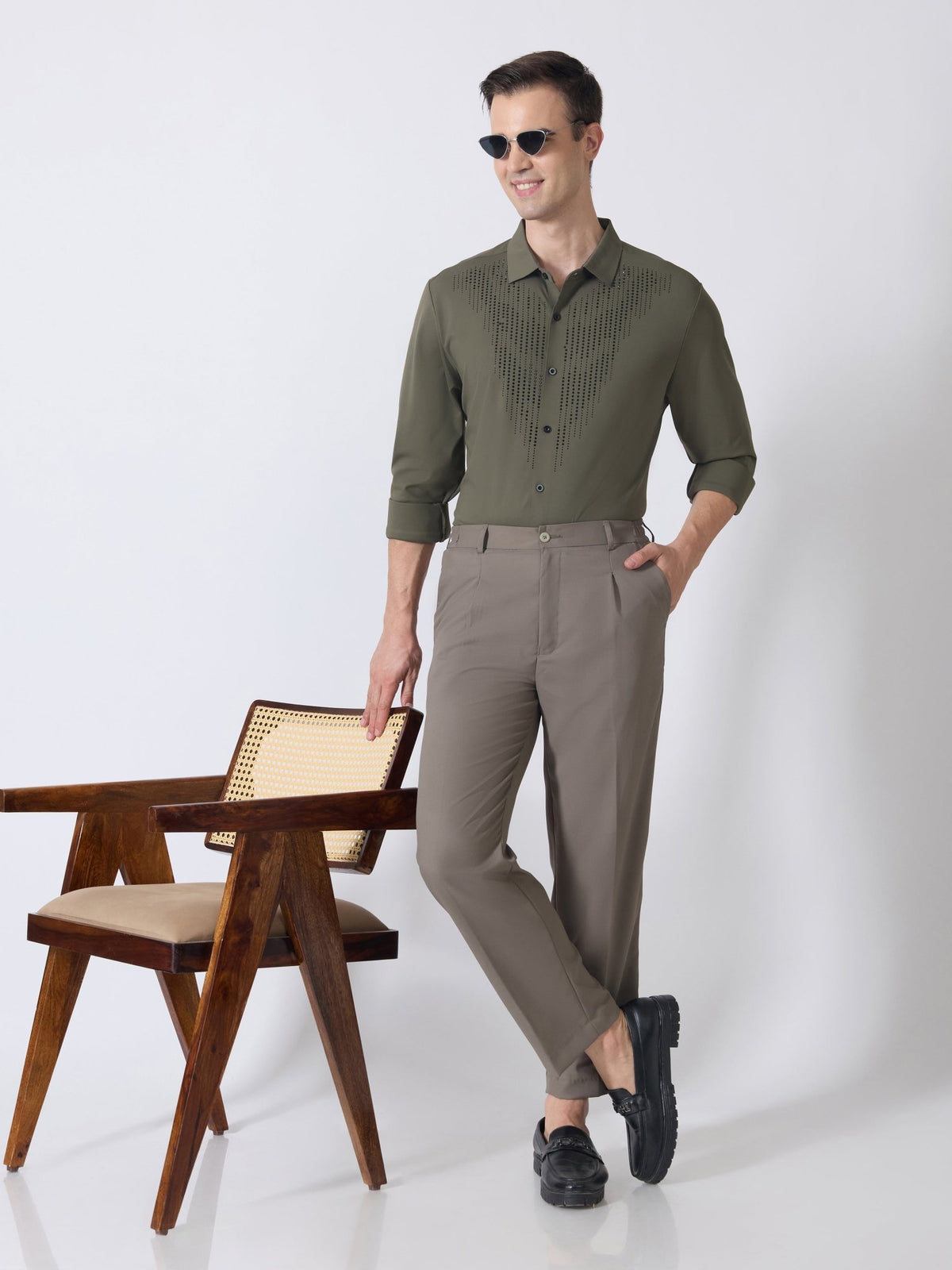 Nemo-8 - Stone Embellished Shirt - Olive Green - Espanshe