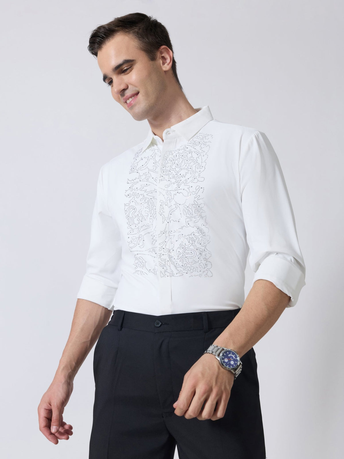Nemo-2 - Stone Embellished Shirt - White - Espanshe