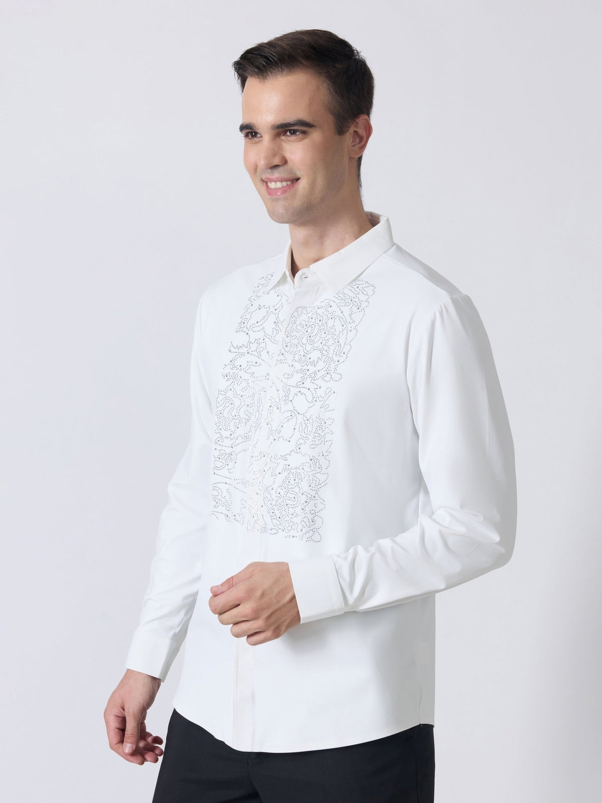 Nemo-2 - Stone Embellished Shirt - White - Espanshe