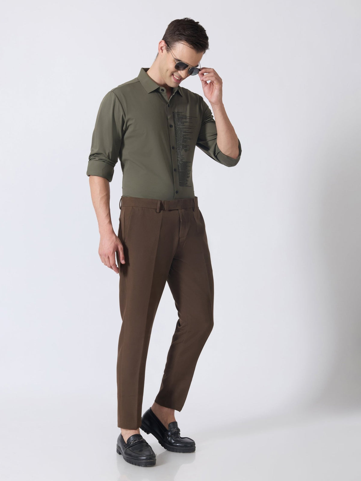 Nemo-9 - Stone Embellished Shirt - Olive Green - Espanshe