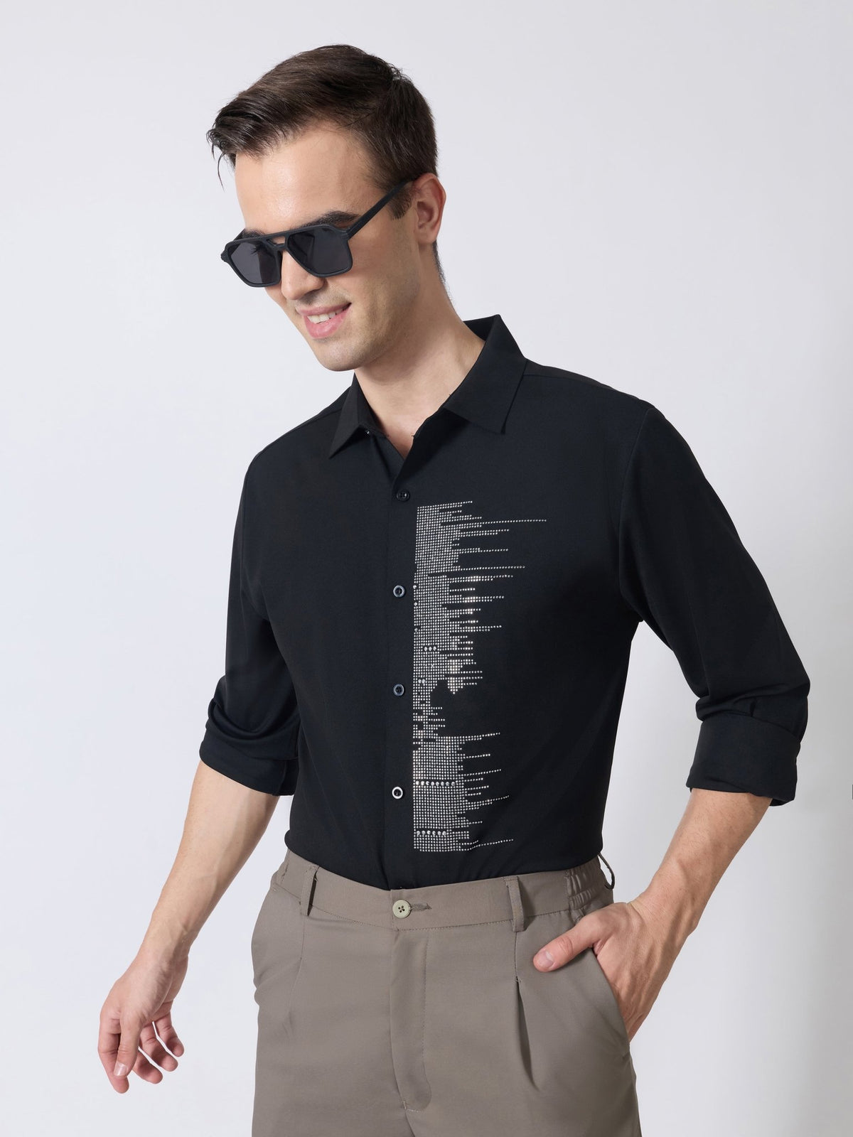 Nemo-9 - Stone Embellished Shirt - Black - Espanshe