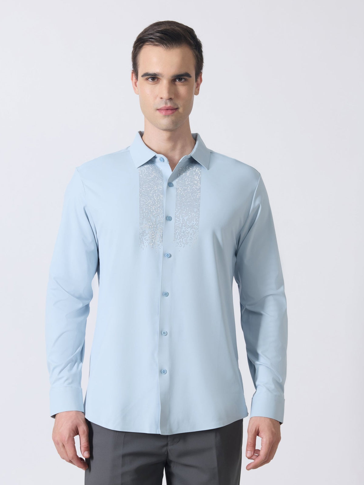 Nemo-10 - Stone Embellished Shirt - Light Blue - Espanshe