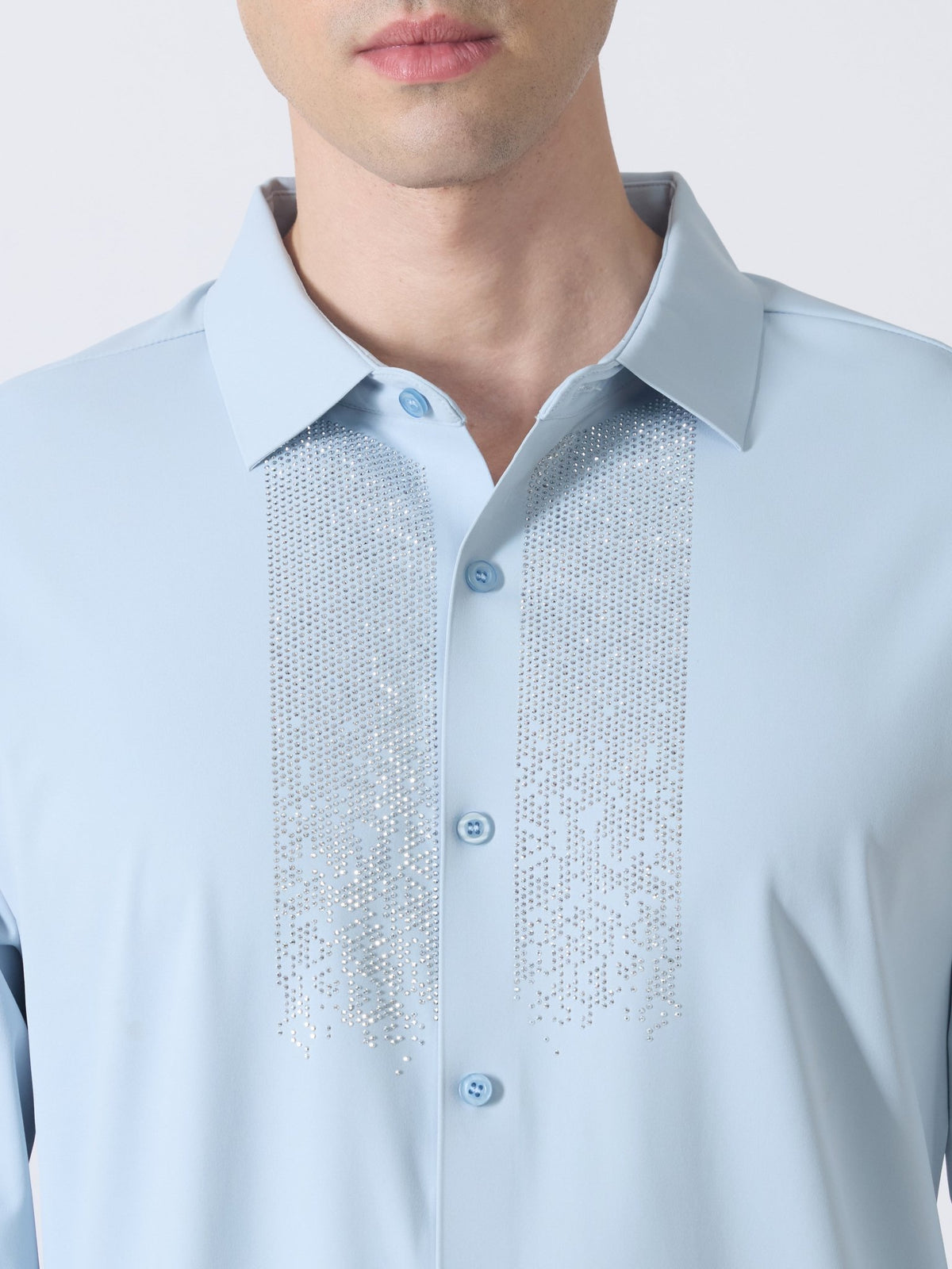 Nemo-10 - Stone Embellished Shirt - Light Blue - Espanshe