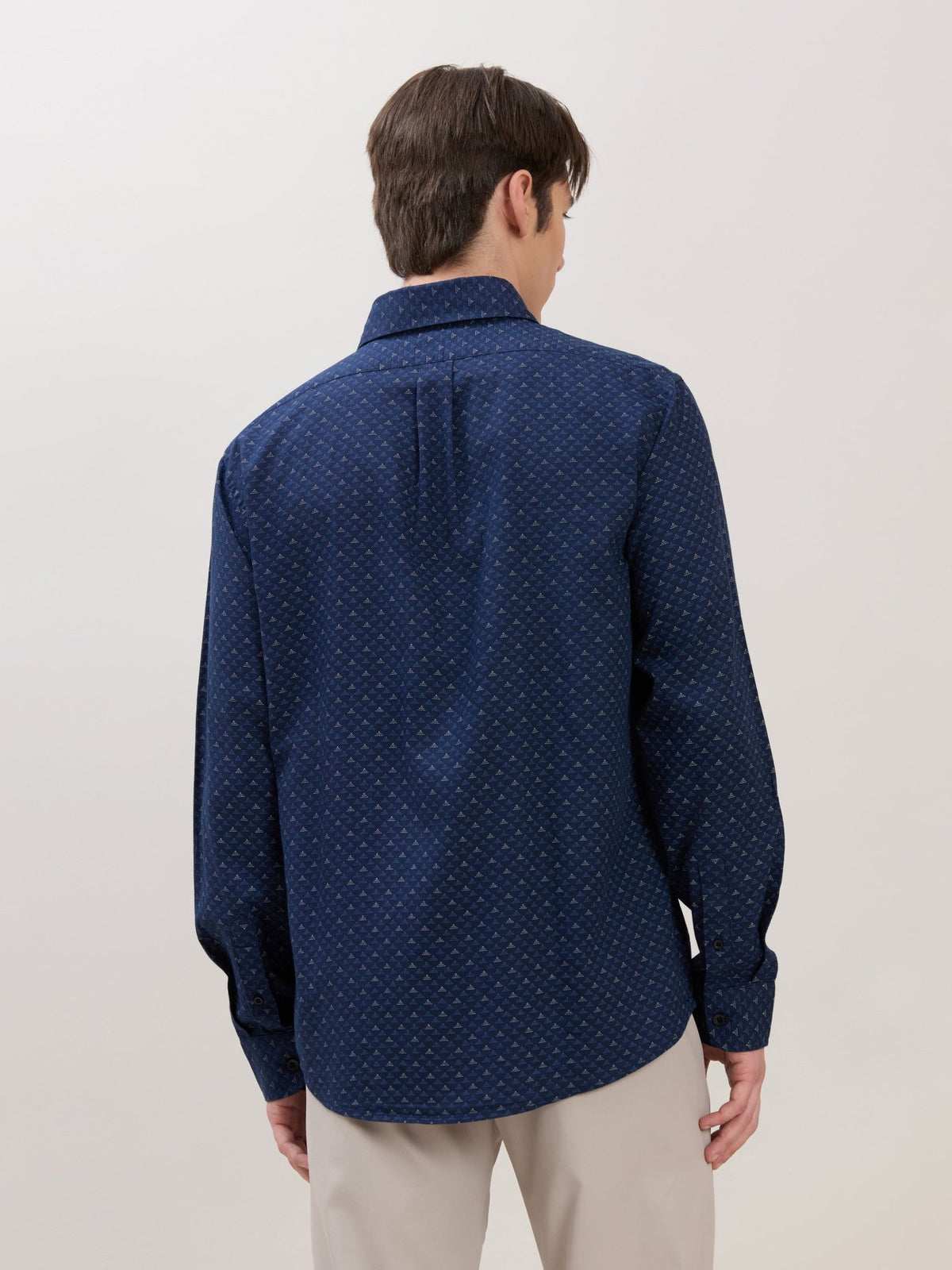 Nerelo - Smart Fit Printed Cotton Shirt - Dark Blue - Espanshe